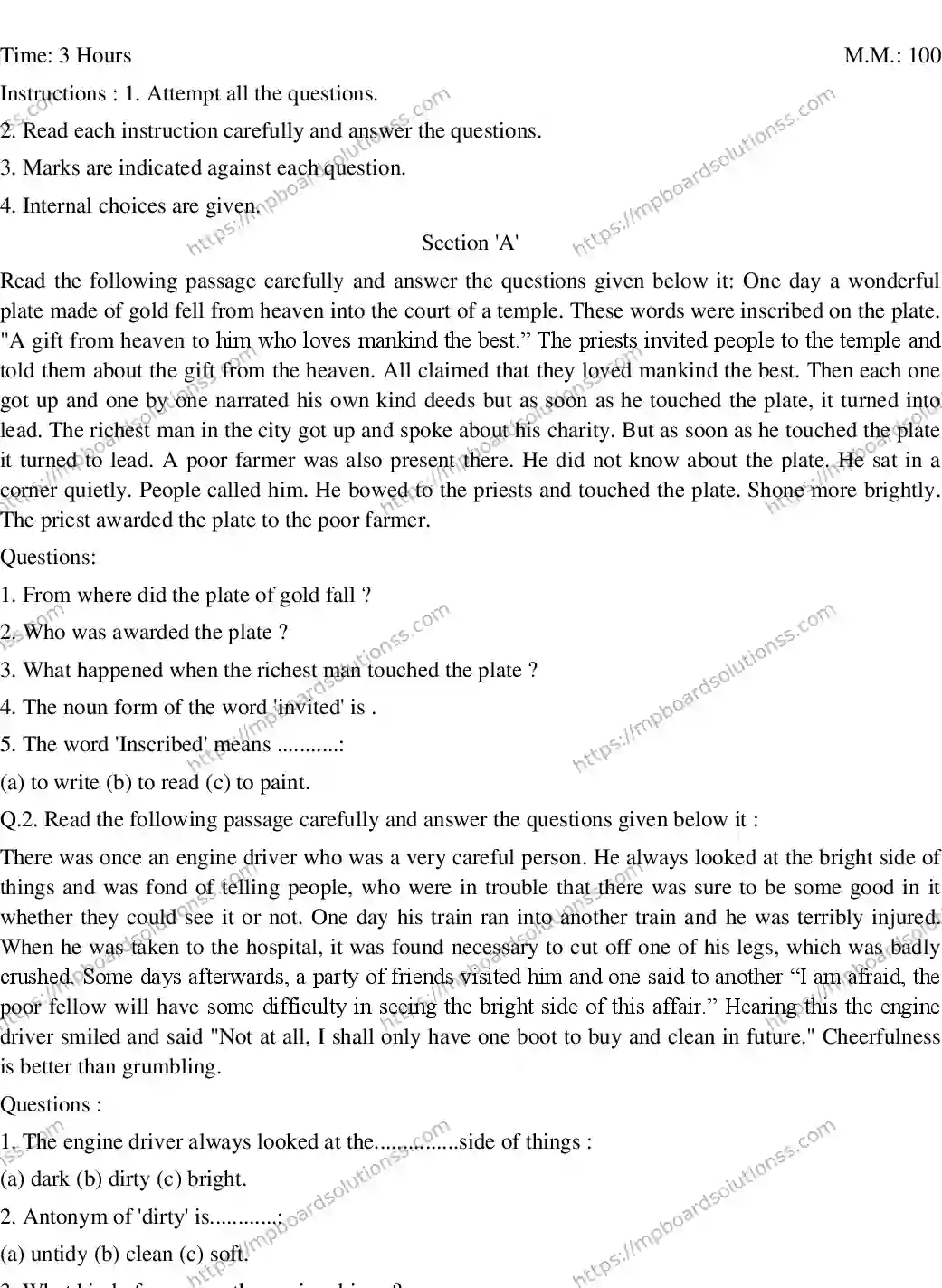 MP Board CLASS 10 ENGLISH-GENERAL-SET-5 2020 Sample Paper Image 1