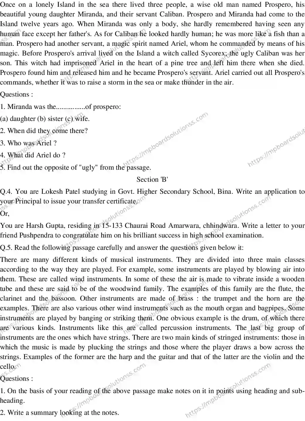 MP Board CLASS 10 ENGLISH-GENERAL-SET-5 2020 Sample Paper Image 2