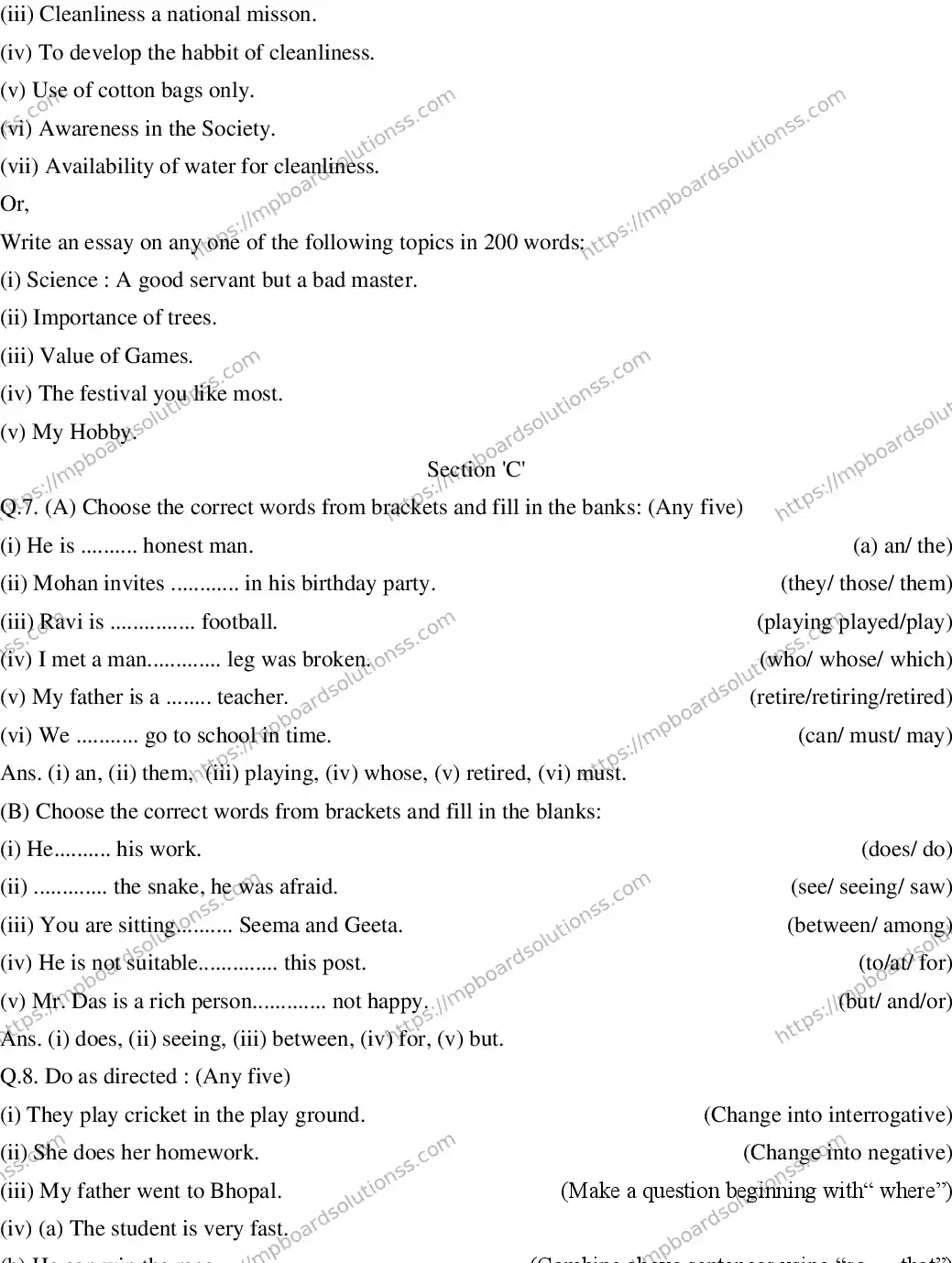 MP Board CLASS 10 ENGLISH-GENERAL-SET-5 2020 Sample Paper Image 3
