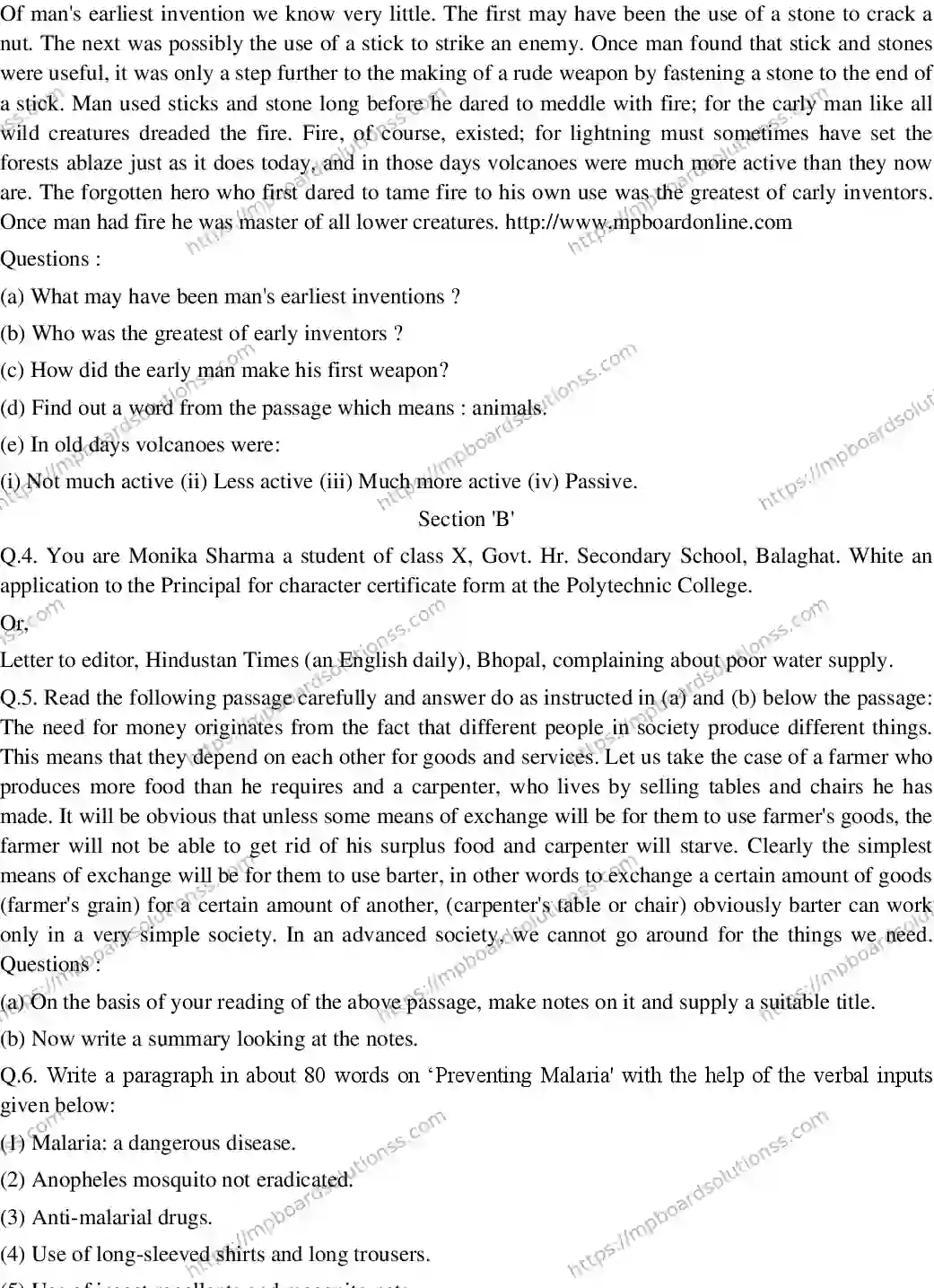 MP Board CLASS 10 ENGLISH-GENERAL-SET-6 2020 Sample Paper Image 2