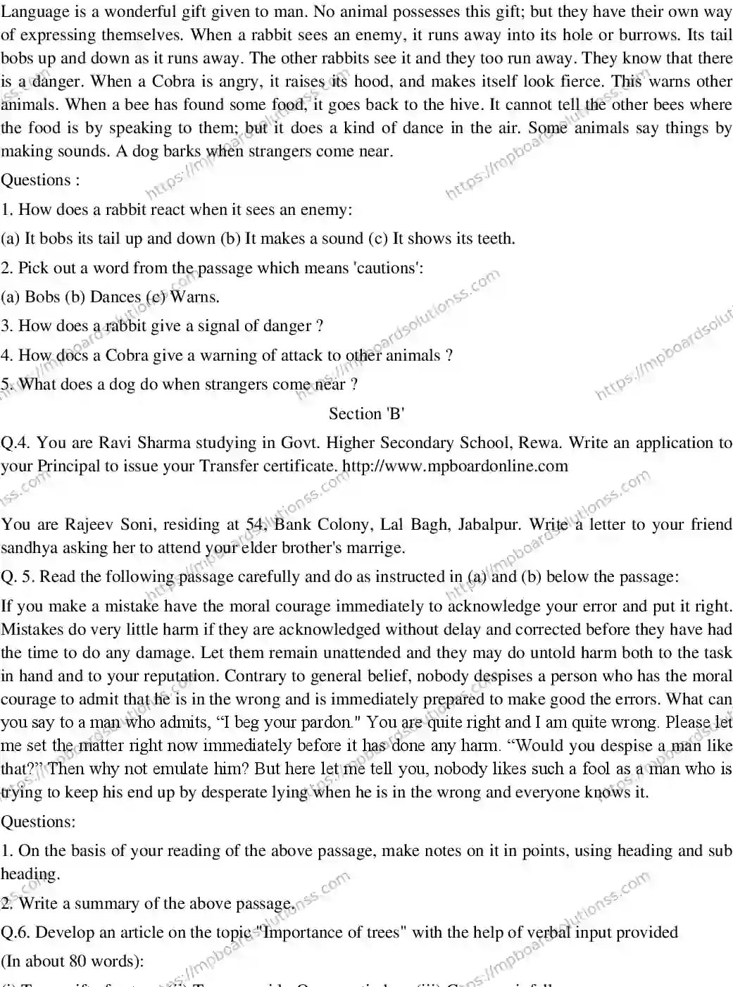 MP Board CLASS 10 ENGLISH-GENERAL-SET-8 2020 Sample Paper Image 2