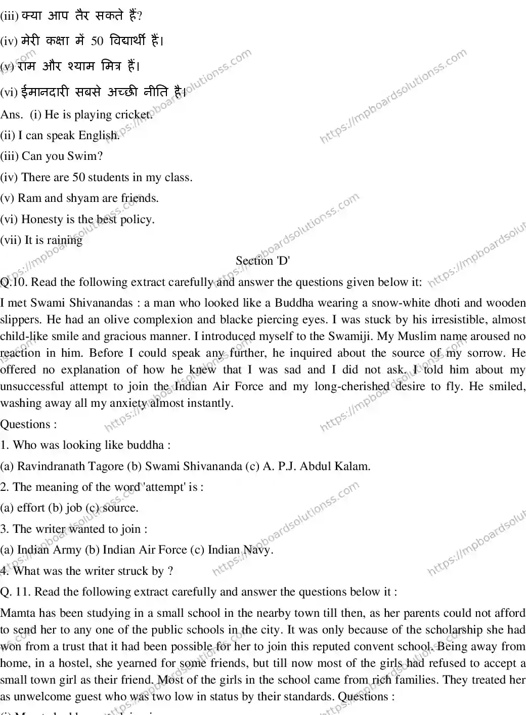 MP Board CLASS 10 ENGLISH-GENERAL-SET-8 2020 Sample Paper Image 4