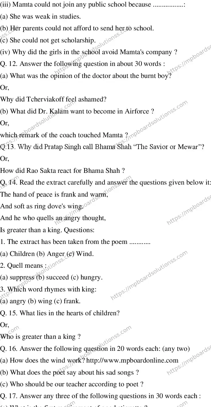 MP Board CLASS 10 ENGLISH-GENERAL-SET-8 2020 Sample Paper Image 5