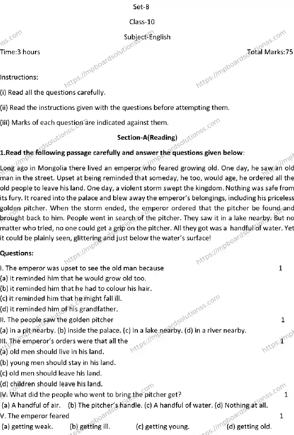 MP Board CLASS 10 ENGLISH-SET-B 2023 Sample Paper Image 1