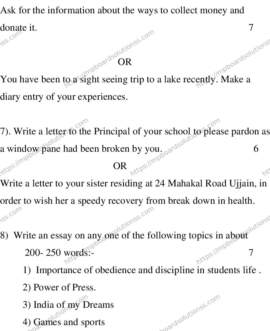 MP Board CLASS 10 ENGLISH-SPECIAL-LANGUAGE-SET-1-3 0001 Sample Paper Image 8