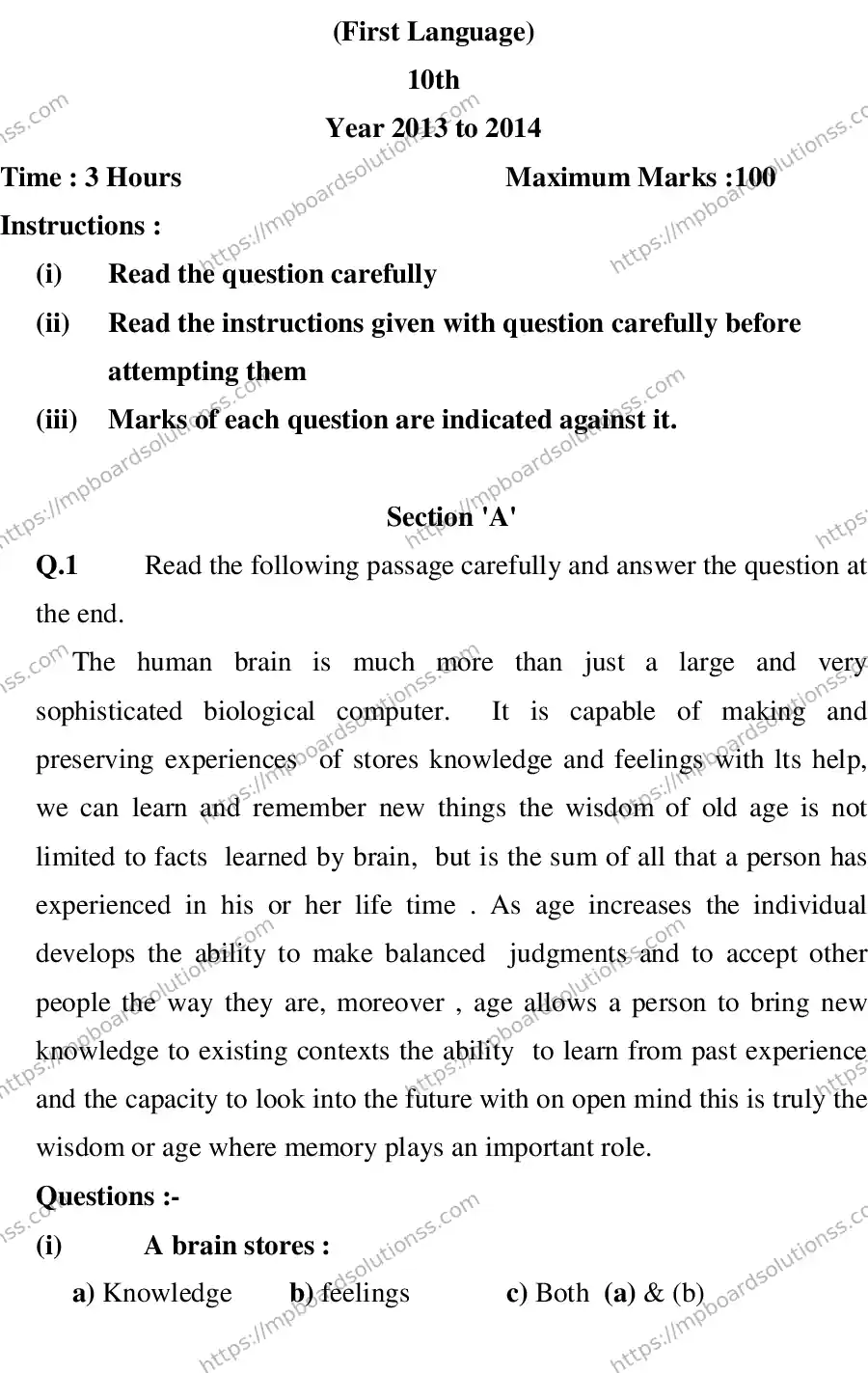 MP Board CLASS 10 ENGLISH-SPECIAL-LANGUAGE-SET-2-3 2013 Sample Paper Image 1
