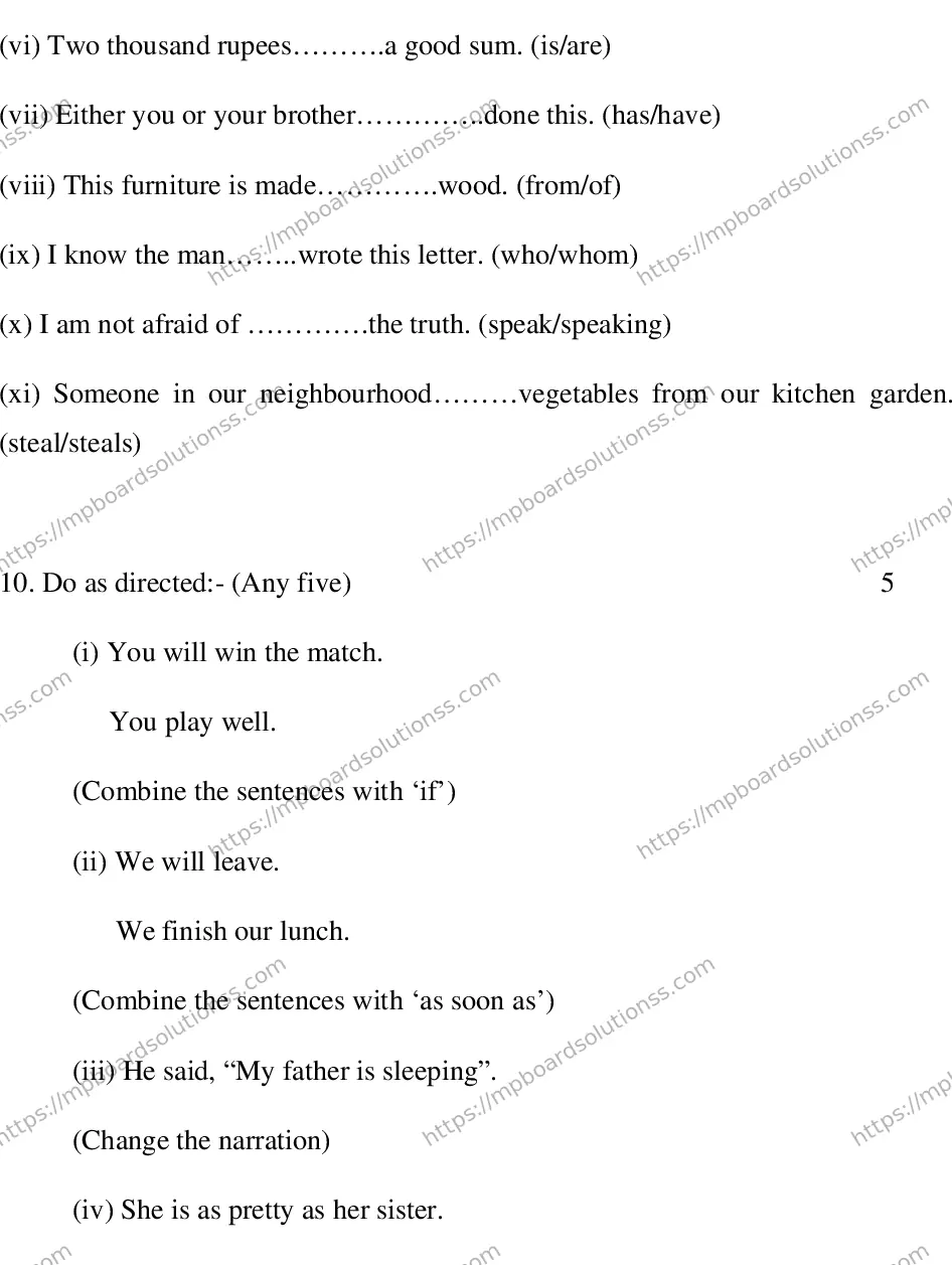 MP Board CLASS 10 ENGLISH-SPECIAL-LANGUAGE-SET-3-3 0003 Sample Paper Image 7