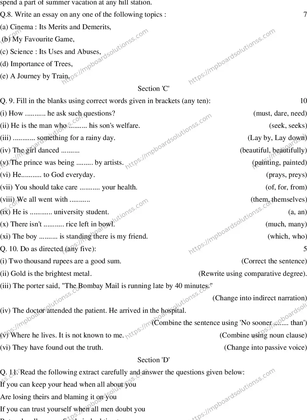 MP Board CLASS 10 ENGLISH-SPECIAL-SET-2 2020 Sample Paper Image 4