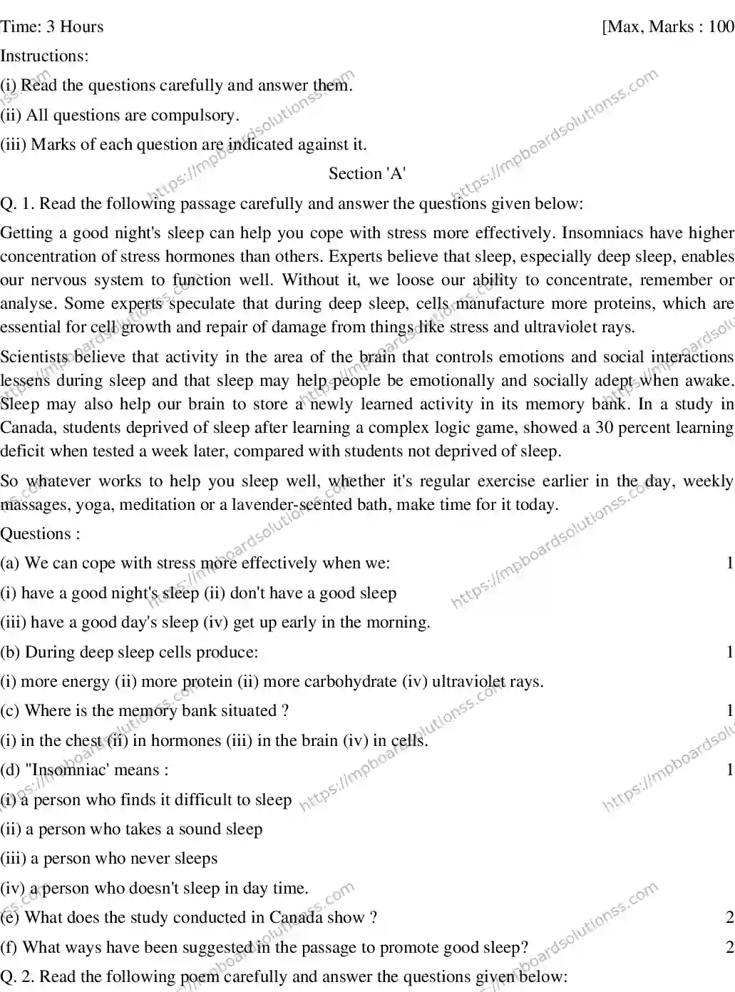 MP Board CLASS 10 ENGLISH-SPECIAL-SET-4 2020 Sample Paper Image 1