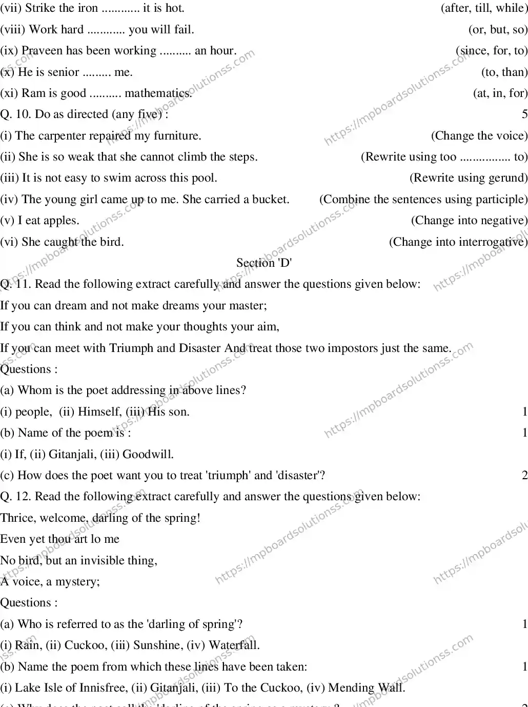 MP Board CLASS 10 ENGLISH-SPECIAL-SET-4 2020 Sample Paper Image 5