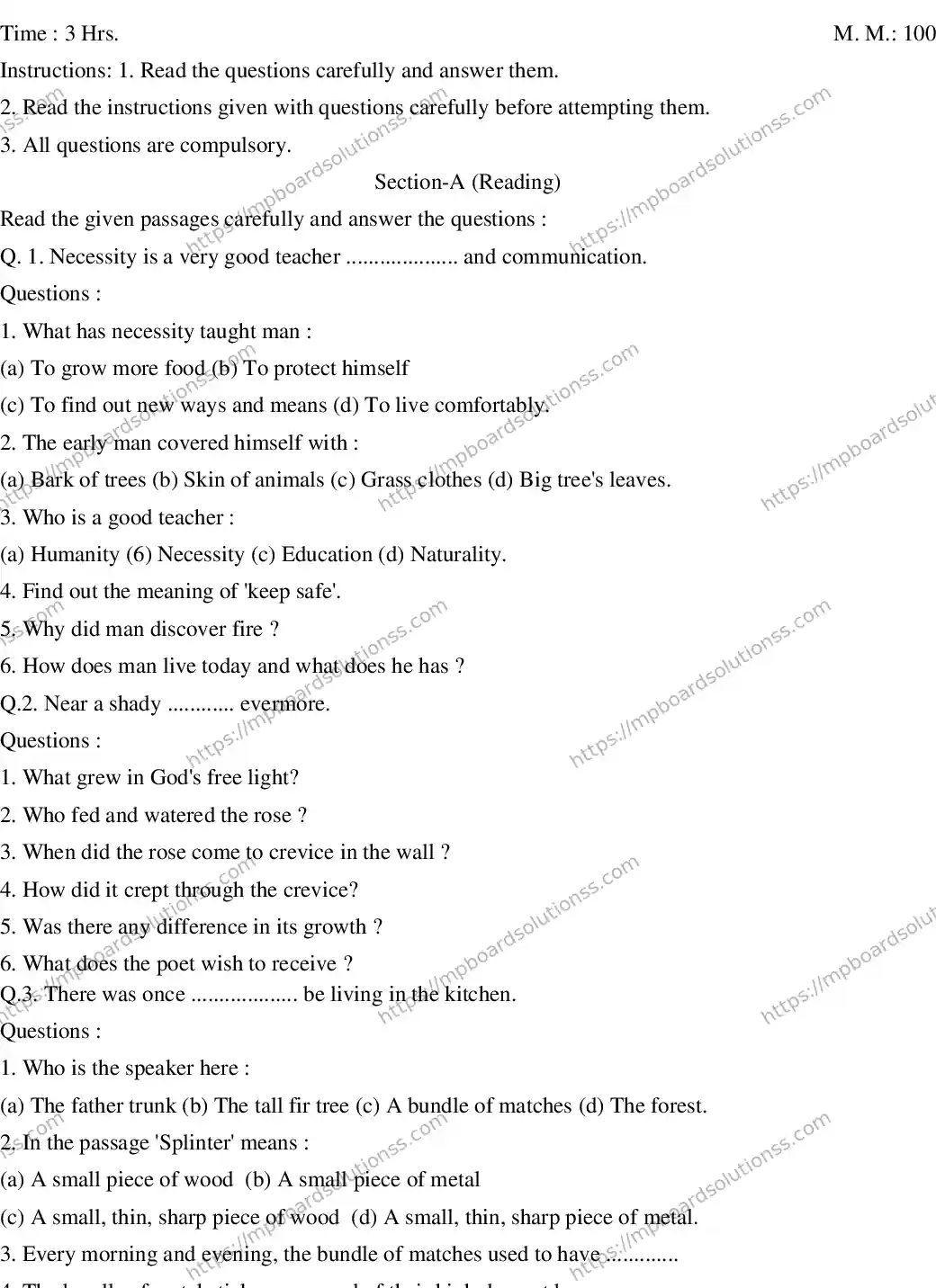 MP Board CLASS 10 ENGLISH-SPECIAL-SET-5 2020 Sample Paper Image 1