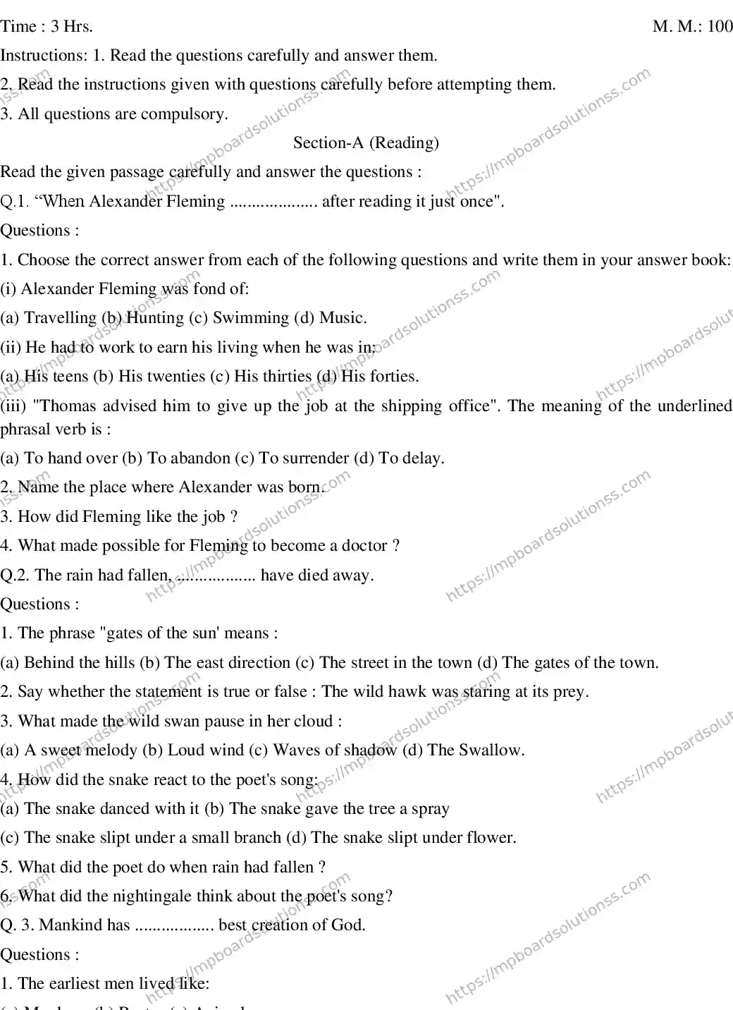 MP Board CLASS 10 ENGLISH-SPECIAL-SET-6 2020 Sample Paper Image 1