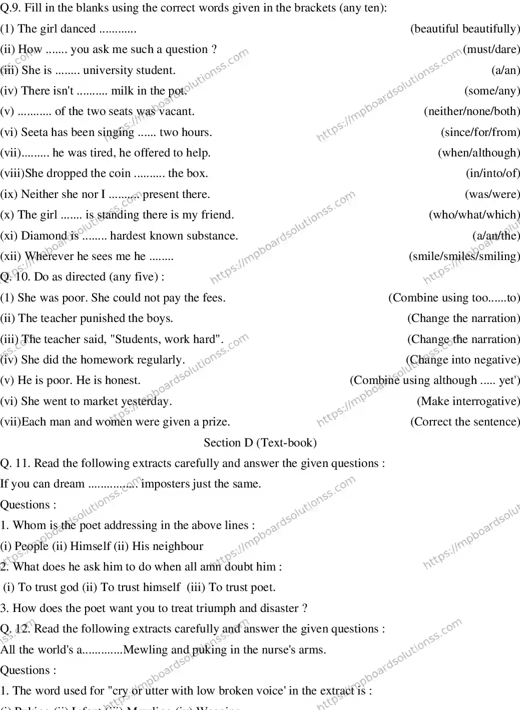 MP Board CLASS 10 ENGLISH-SPECIAL-SET-6 2020 Sample Paper Image 3