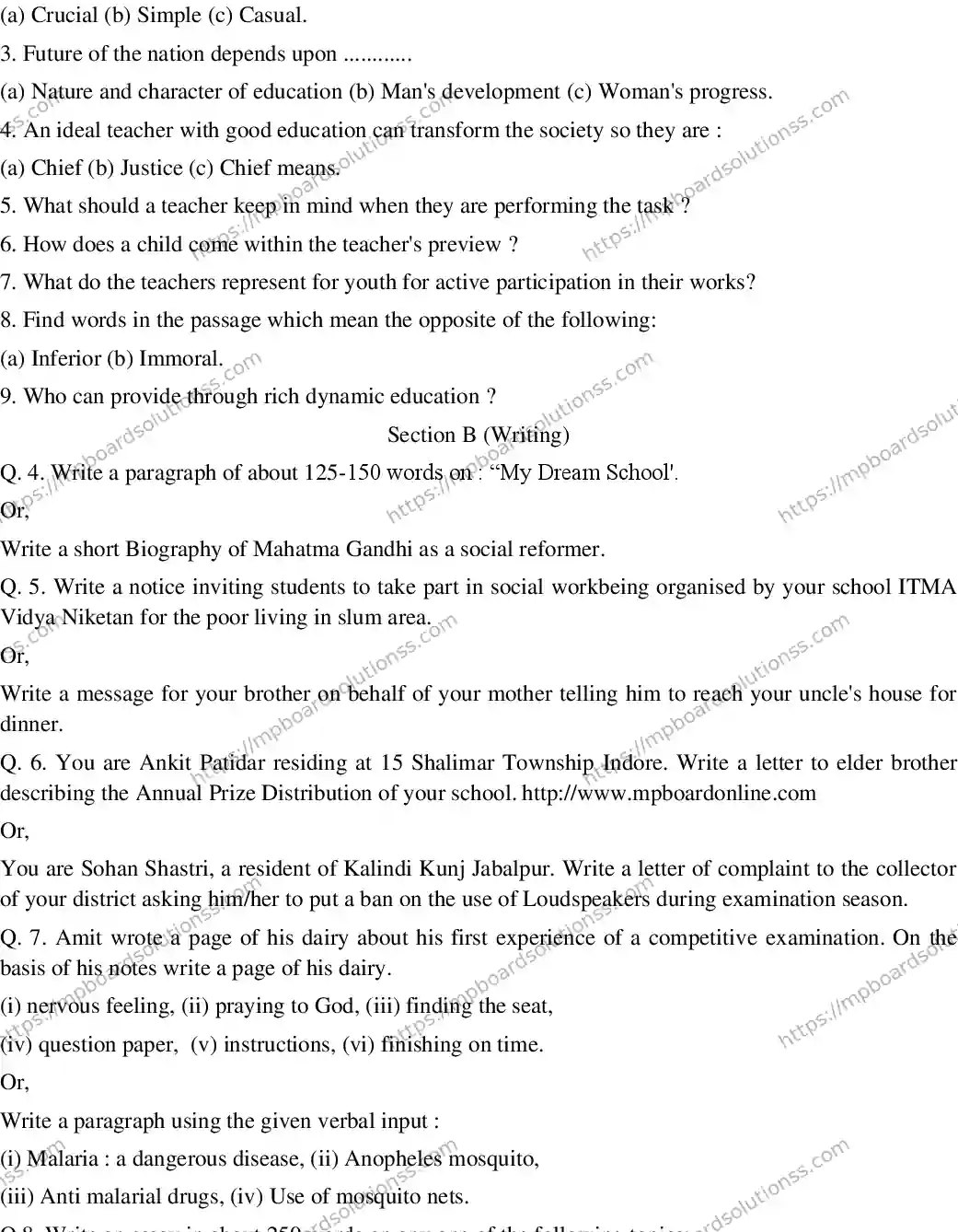 MP Board CLASS 10 ENGLISH-SPECIAL-SET-8 2020 Sample Paper Image 2