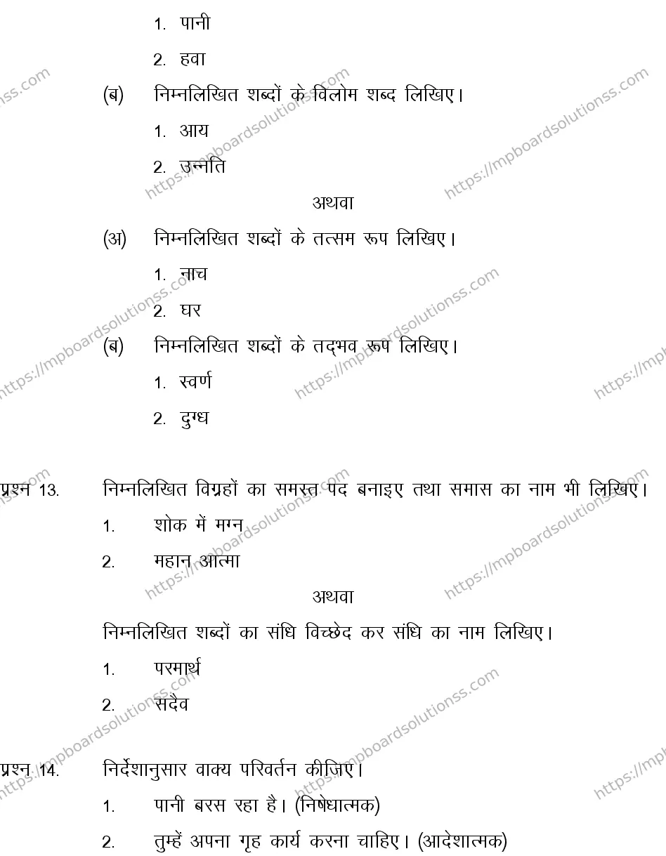 MP Board CLASS 10 HINDI-GENERAL-LANGUAGE-SET-2-3 2013 Sample Paper Image 5