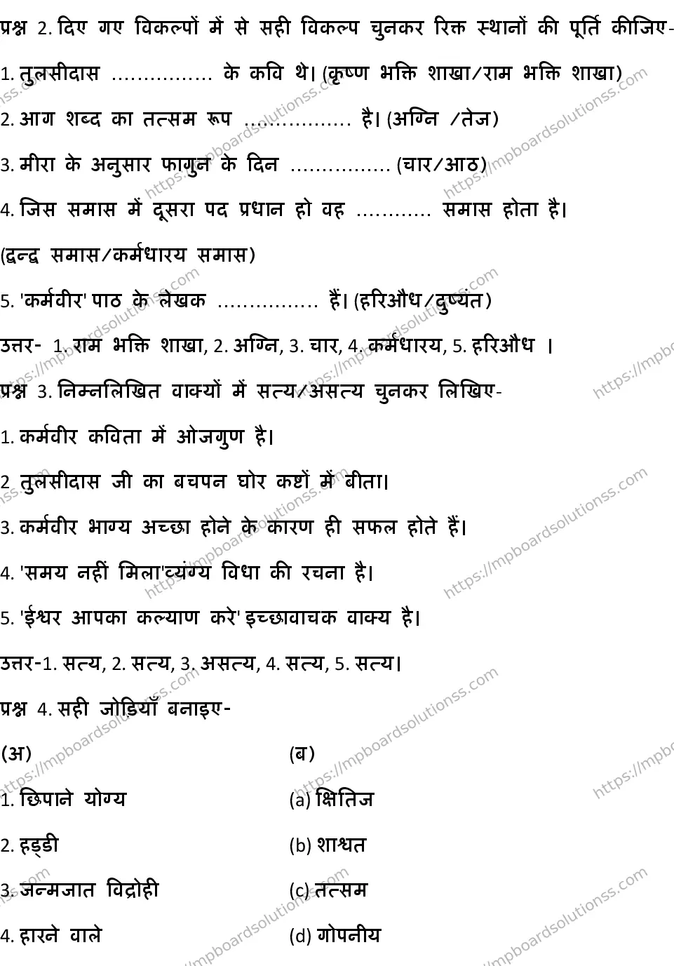 MP Board CLASS 10 HINDI-GENERAL-SET-8 2020 Sample Paper Image 2