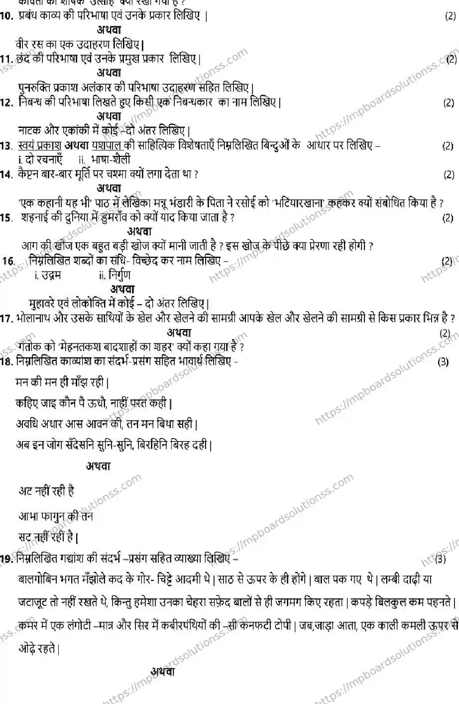 MP Board CLASS 10 HINDI-SET-C 2023 Sample Paper Image 3