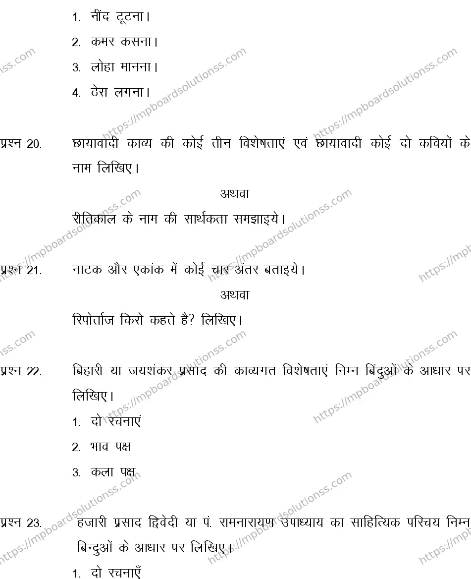 MP Board CLASS 10 HINDI-SPECIAL-LANGUAGE-SET-2-3 0008 Sample Paper Image 6