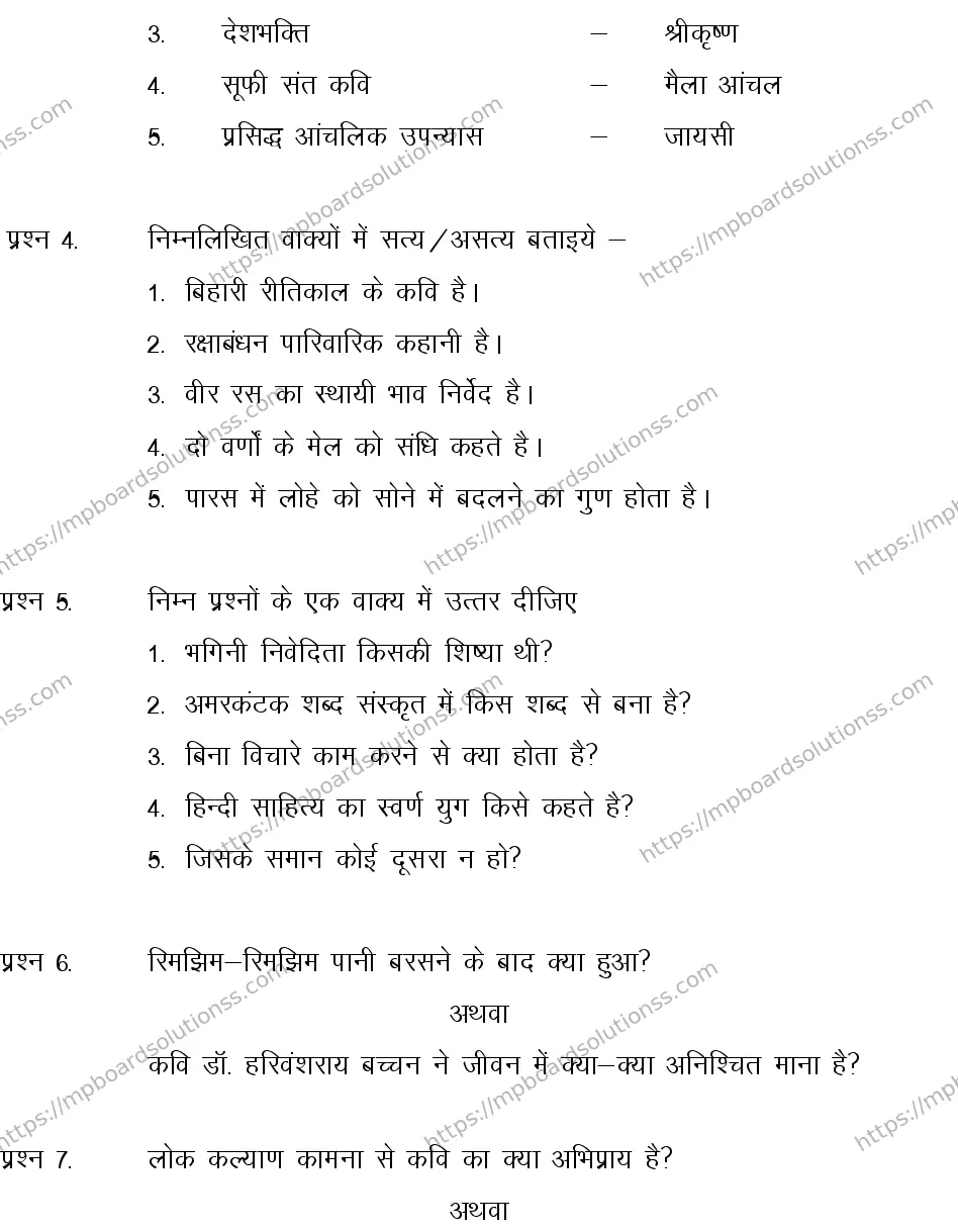 MP Board CLASS 10 HINDI-SPECIAL-LANGUAGE-SET-4-3 0010 Sample Paper Image 3