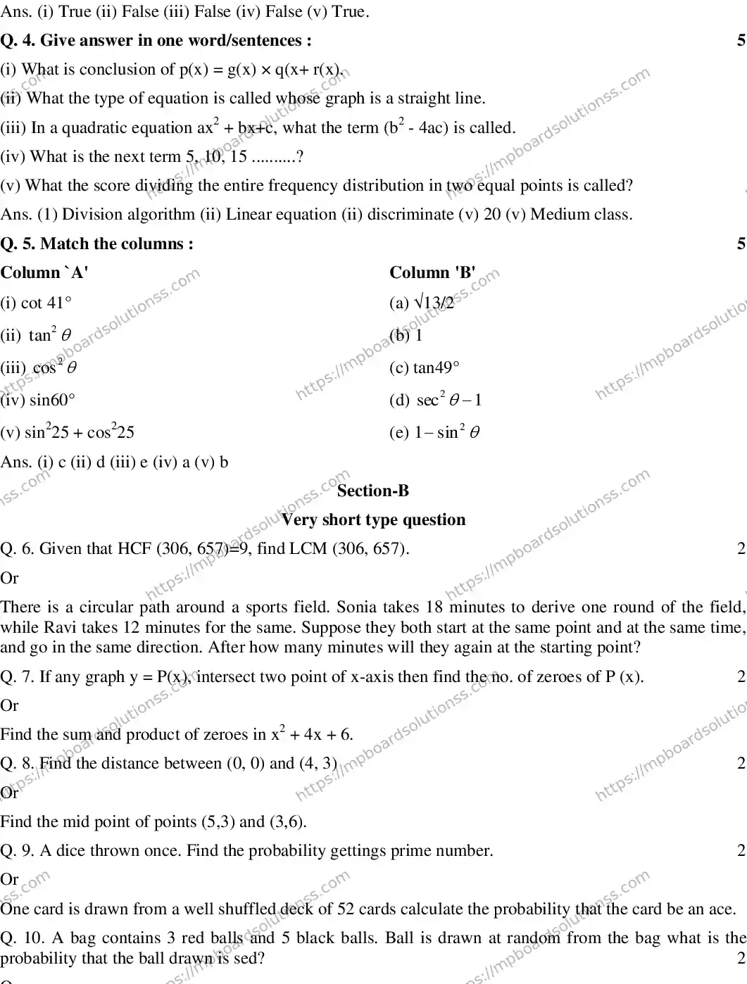 MP Board CLASS 10 MATHEMATICS-(ENGLISH)-23 AN20 Sample Paper Image 2