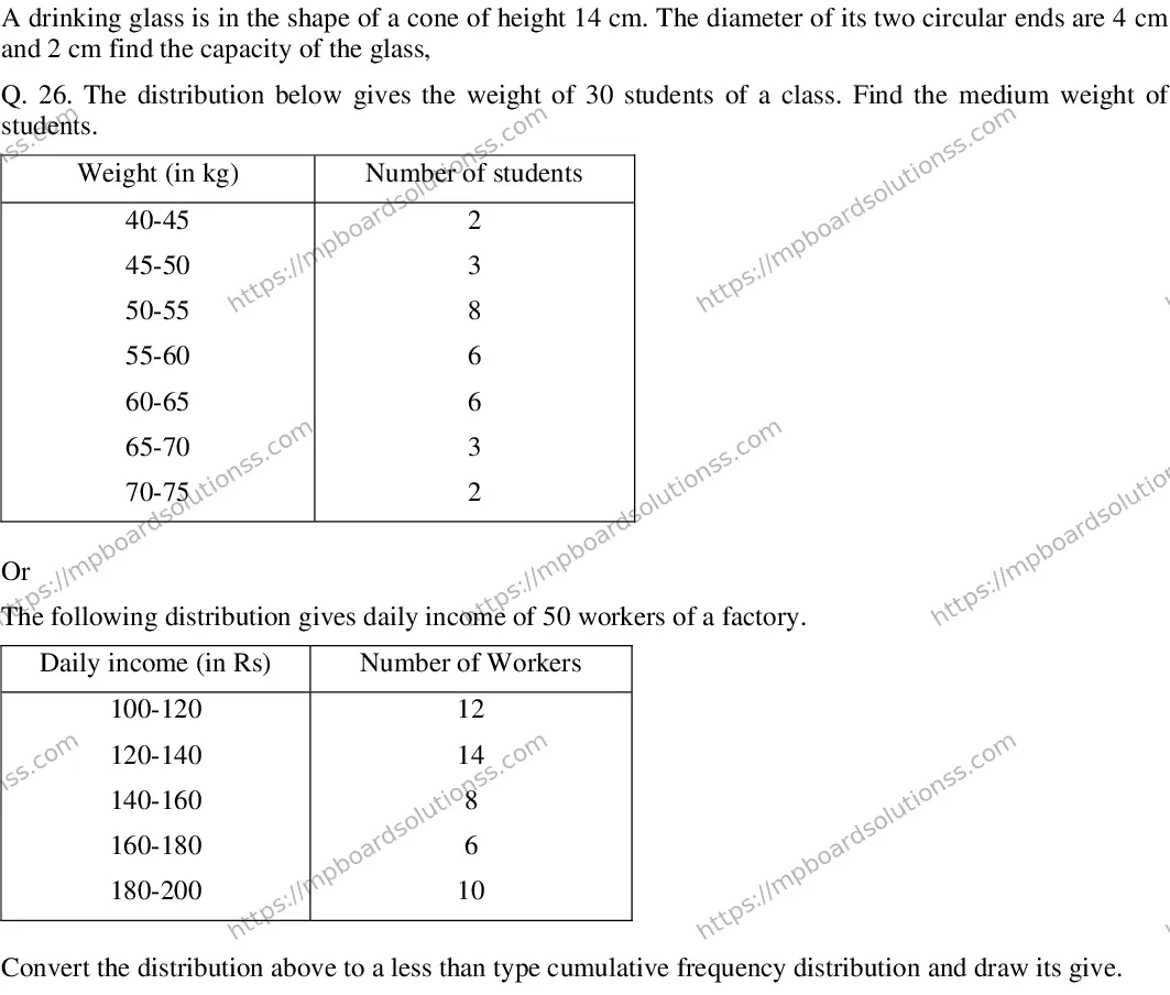 MP Board CLASS 10 MATHEMATICS-(ENGLISH)-23 AN20 Sample Paper Image 5