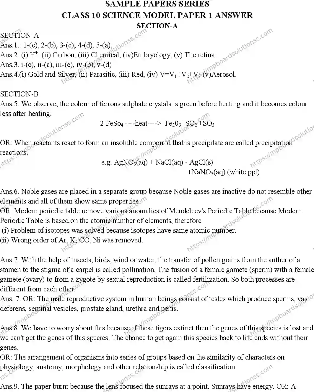 MP Board CLASS 10 SCIENCE-1-2019-A SWER Sample Paper Image 1