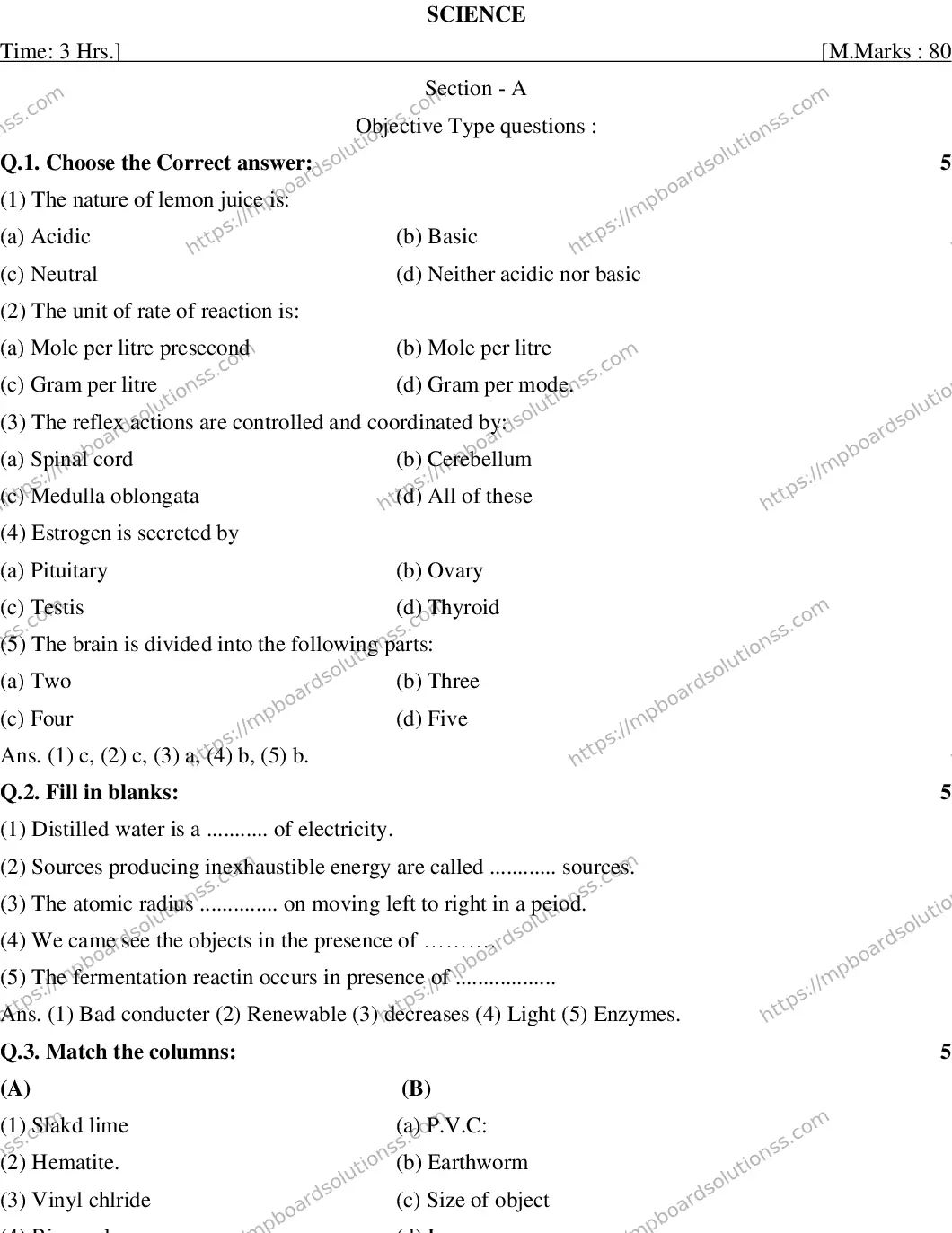 MP Board CLASS 10 SCIENCE-(ENGLISH)-23 AN20 Sample Paper Image 1