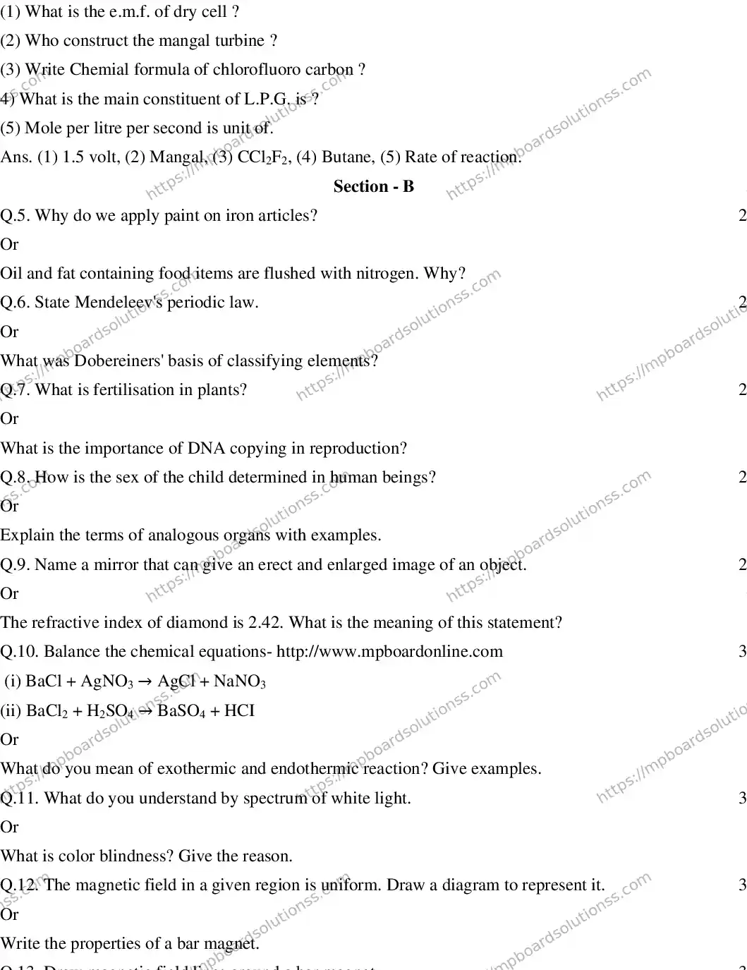 MP Board CLASS 10 SCIENCE-(ENGLISH)-23 AN20 Sample Paper Image 2