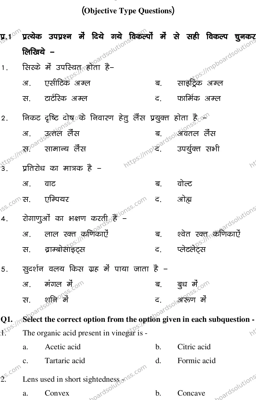MP Board CLASS 10 SCIENCE-SET-1-3 0020 Sample Paper Image 2