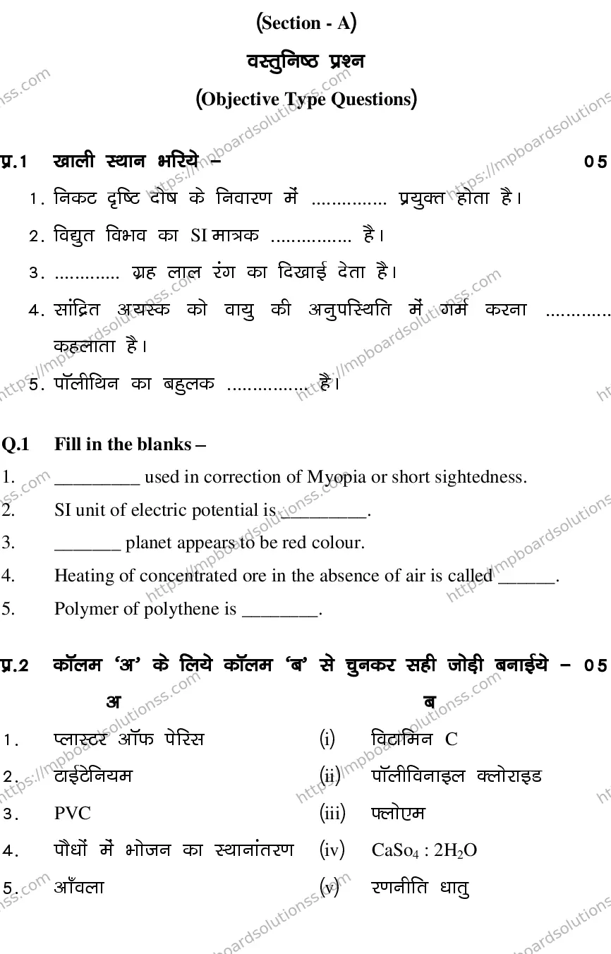 MP Board CLASS 10 SCIENCE-SET-2-3 0021 Sample Paper Image 2