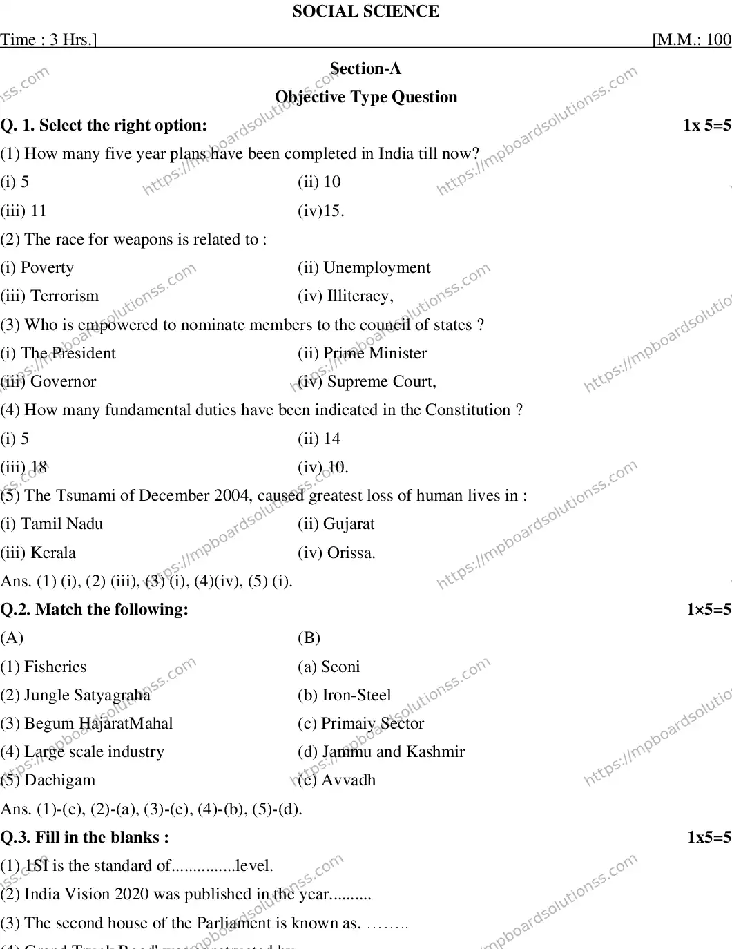 MP Board CLASS 10 SOCIAL-SCIENCE-(ENGLISH)-23 AN20 Sample Paper Image 1