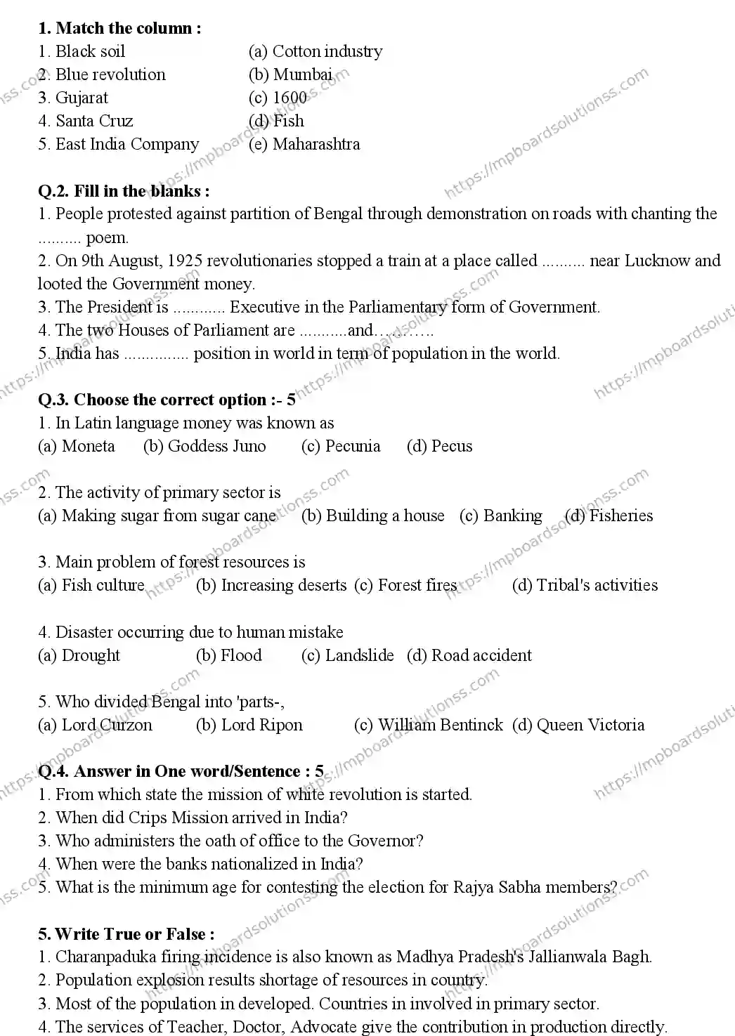 MP Board CLASS 10 SOCIAL-SCIENCE-ENGLISH-MEDIUM 2019 Sample Paper Image 1