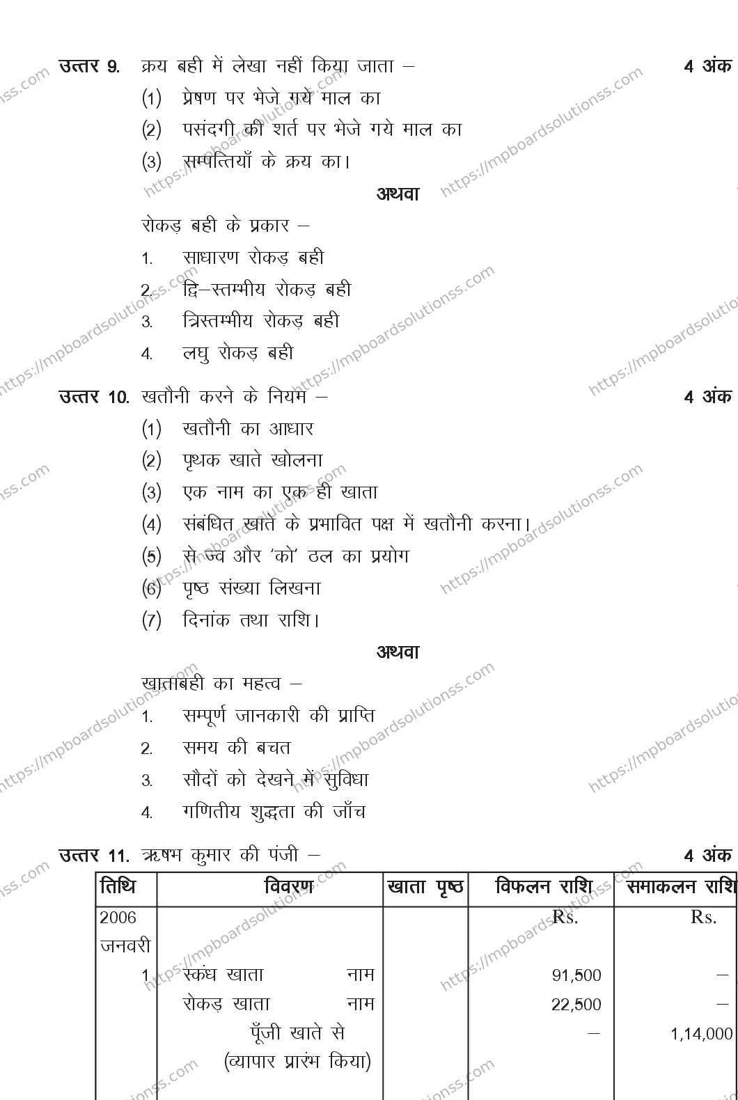 MP Board CLASS 11 BOOK-KEEPING-ACCOUNTING 2018 Sample Paper Image 10