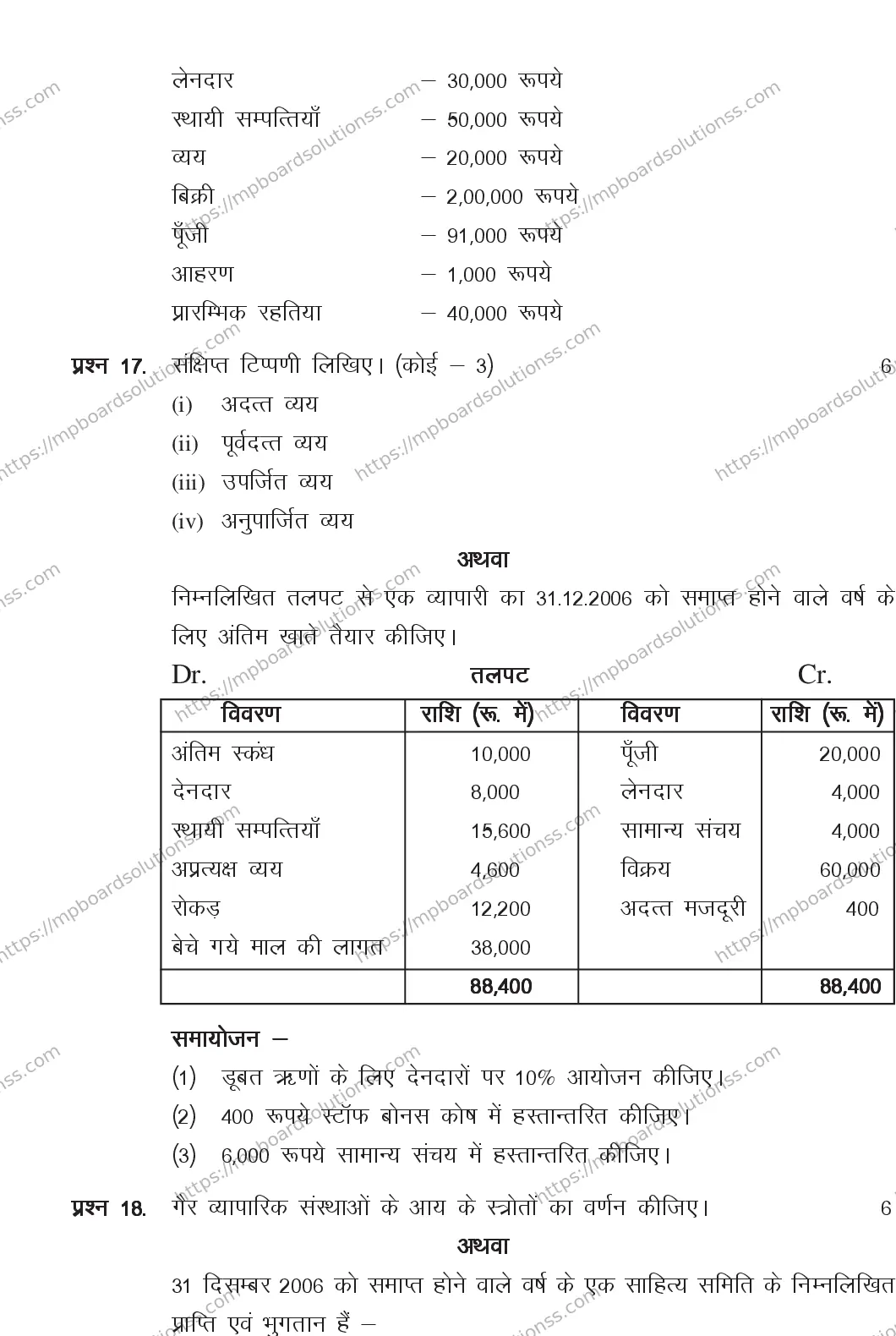 MP Board CLASS 11 BOOK-KEEPING-ACCOUNTING 2018 Sample Paper Image 6