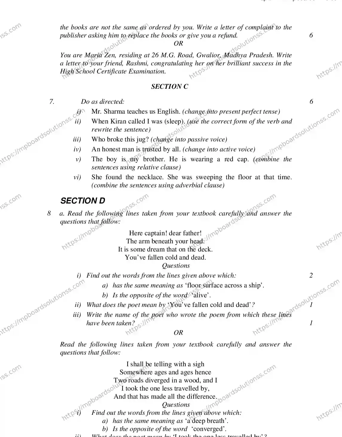 MP Board CLASS 11 ENGLISH-GENERAL 2018 Sample Paper Image 4