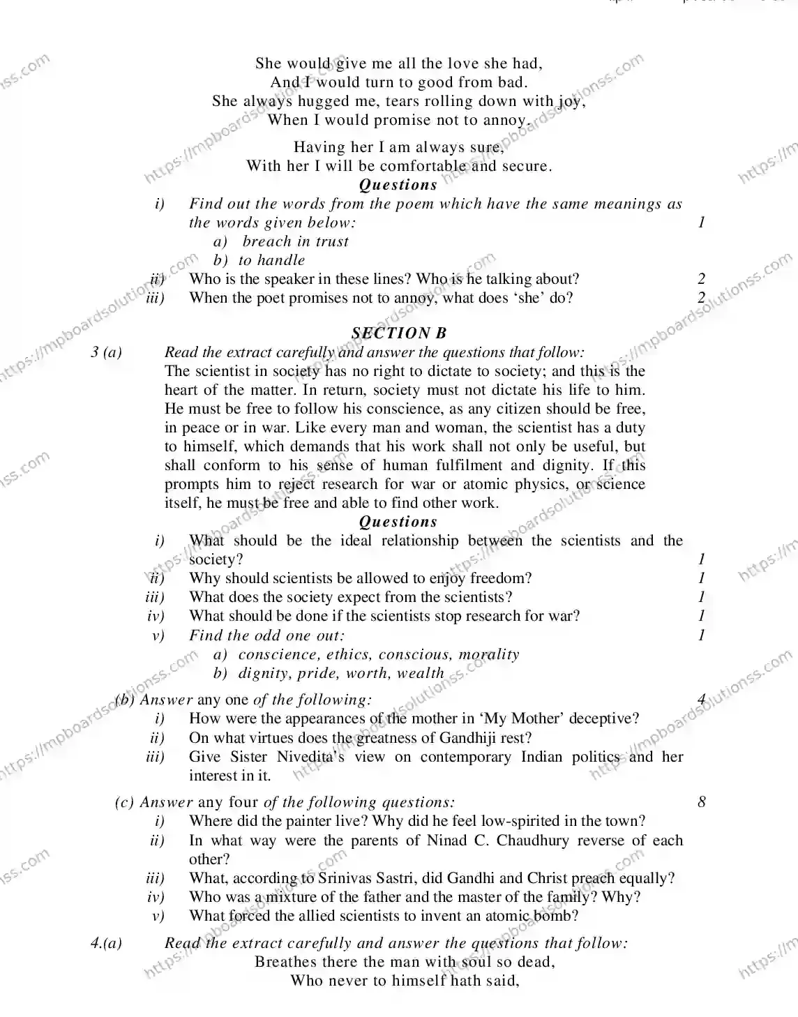 MP Board CLASS 11 ENGLISH-SPECIAL 2018 Sample Paper Image 3