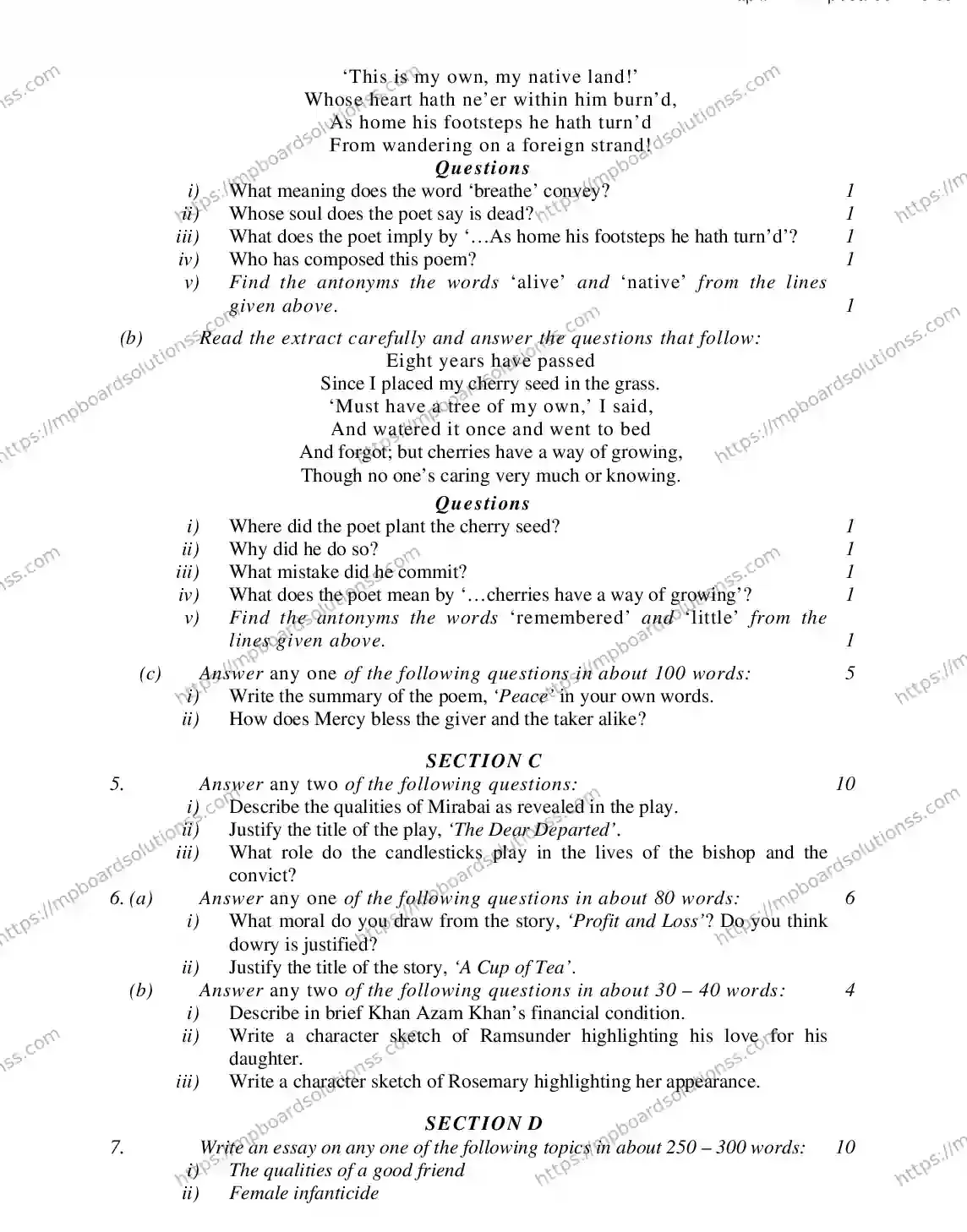 MP Board CLASS 11 ENGLISH-SPECIAL 2018 Sample Paper Image 4
