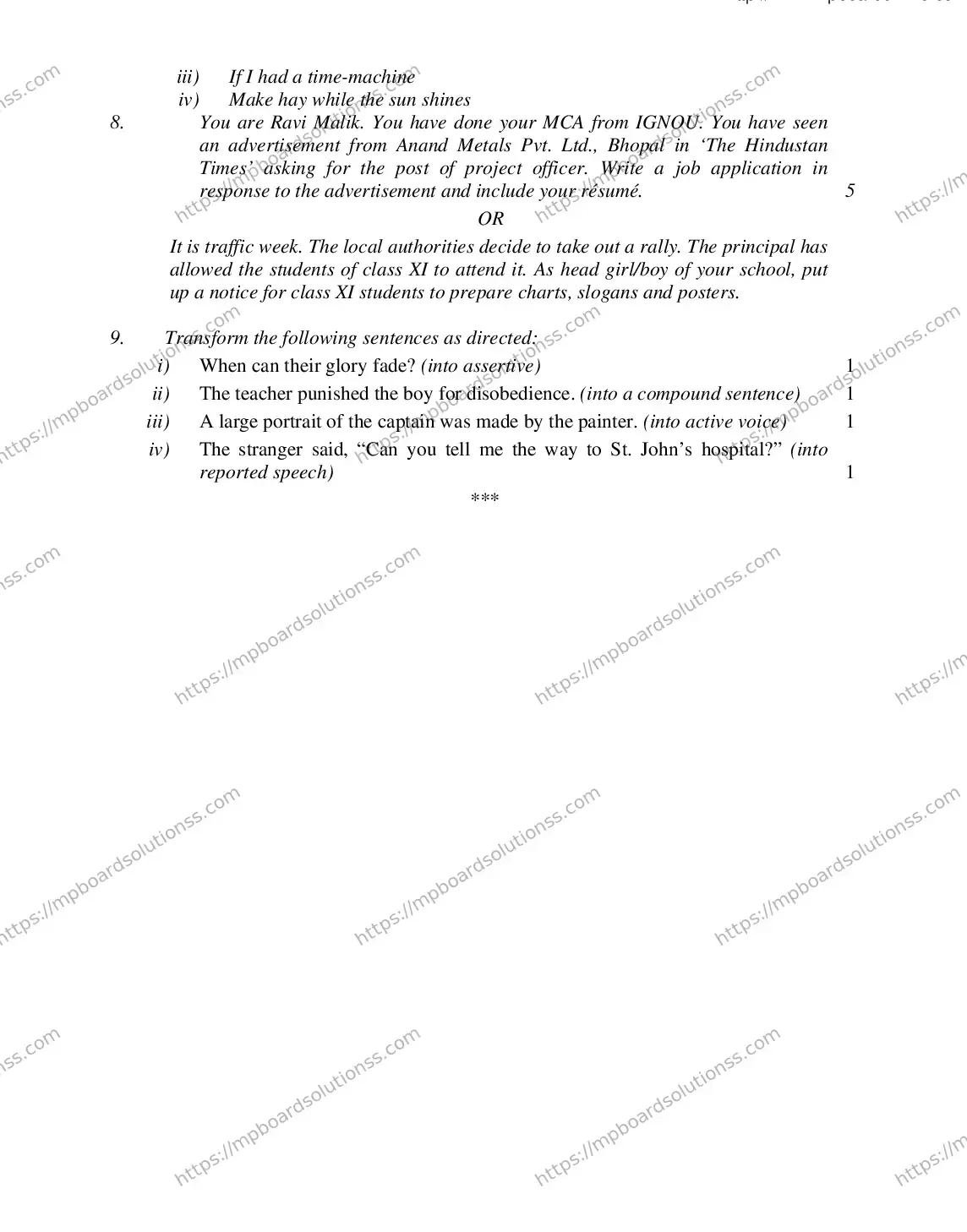 MP Board CLASS 11 ENGLISH-SPECIAL 2018 Sample Paper Image 5