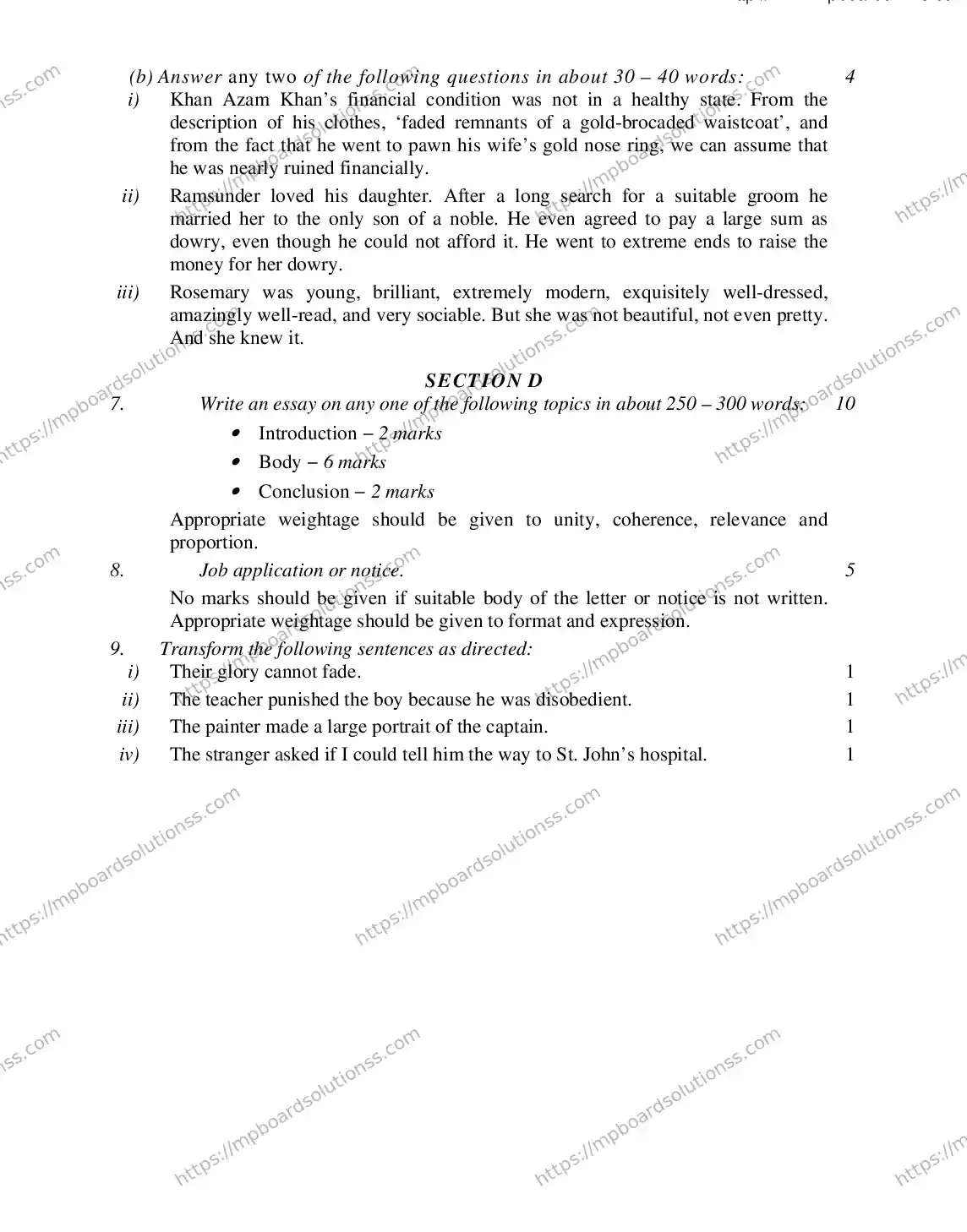 MP Board CLASS 11 ENGLISH-SPECIAL 2018 Sample Paper Image 9