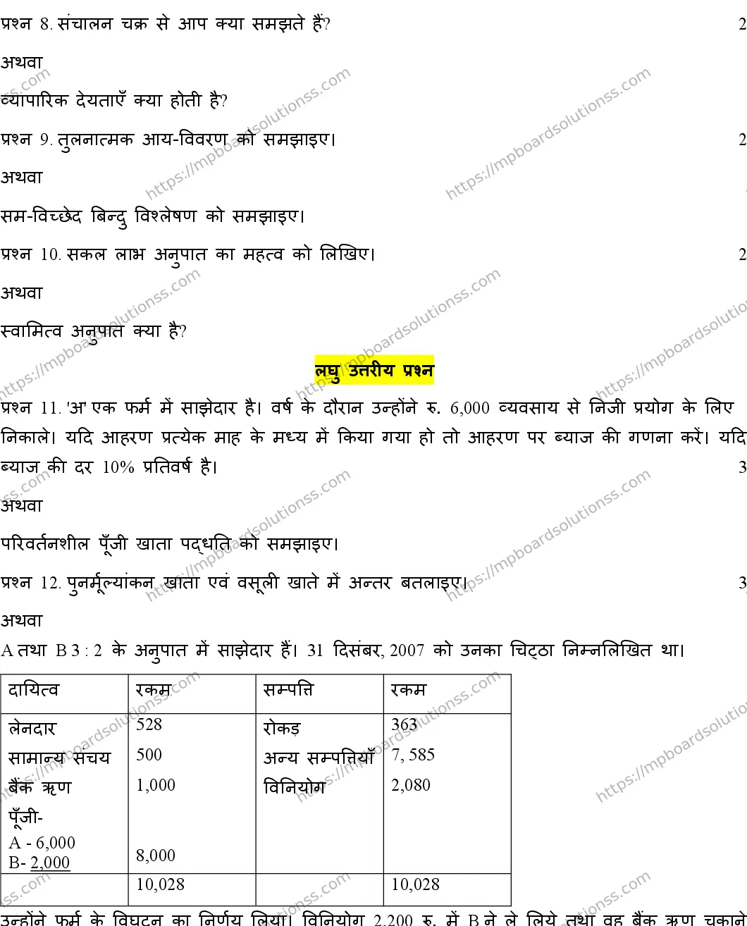 MP Board Class 12 ACCOUNTANCY-SET-A 2020 Sample Paper Image 3