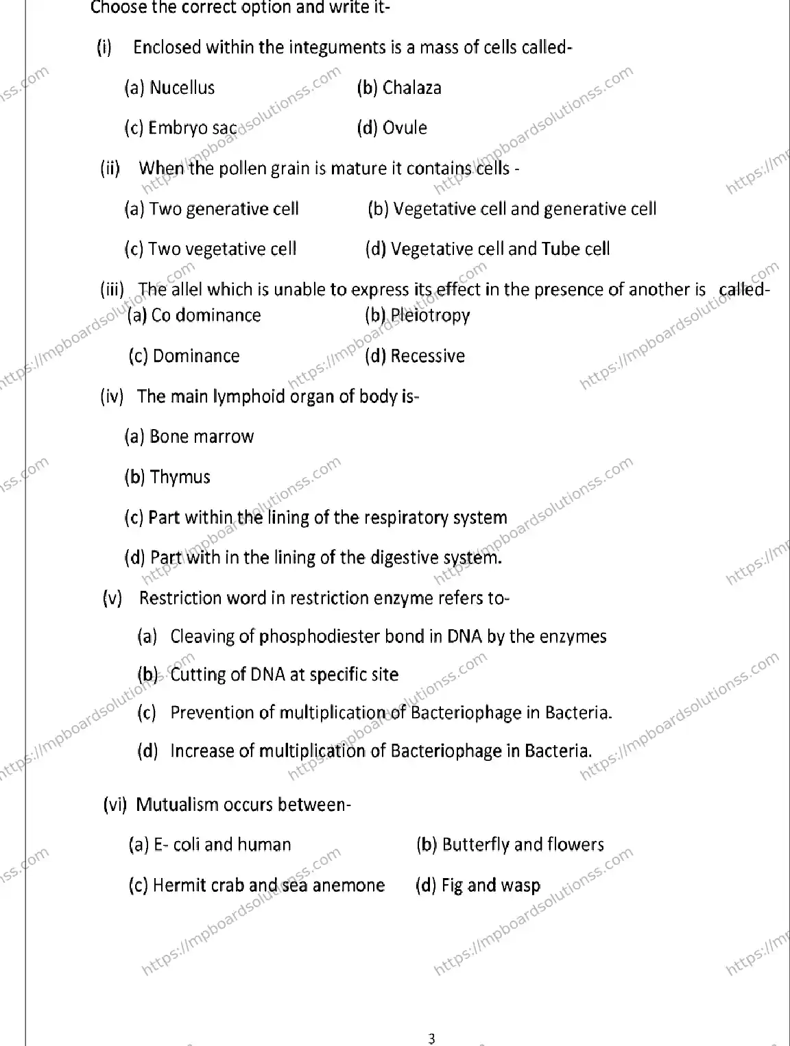 MP Board Class 12 Biology 2026 Sample Paper Image 3