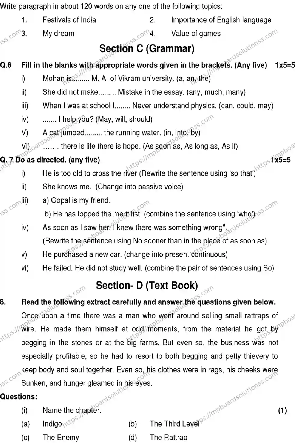 MP Board Class 12 English 2025 Sample Paper Image 4