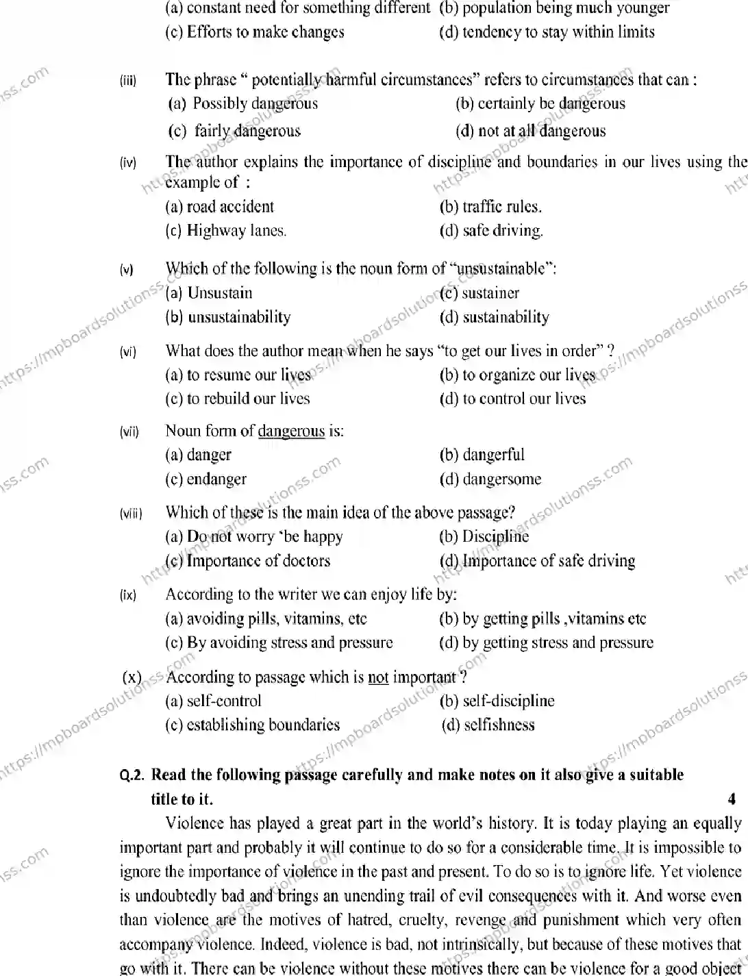 MP Board Class 12 English 2026 Sample Paper Image 2