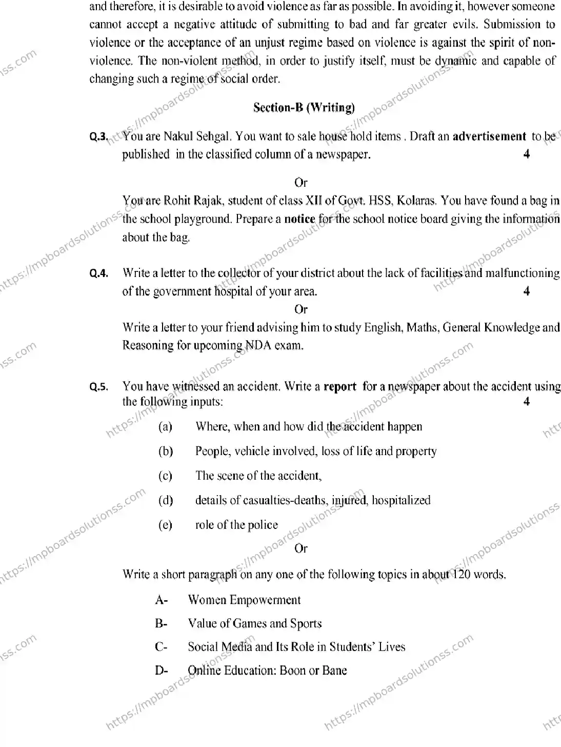 MP Board Class 12 English 2026 Sample Paper Image 3