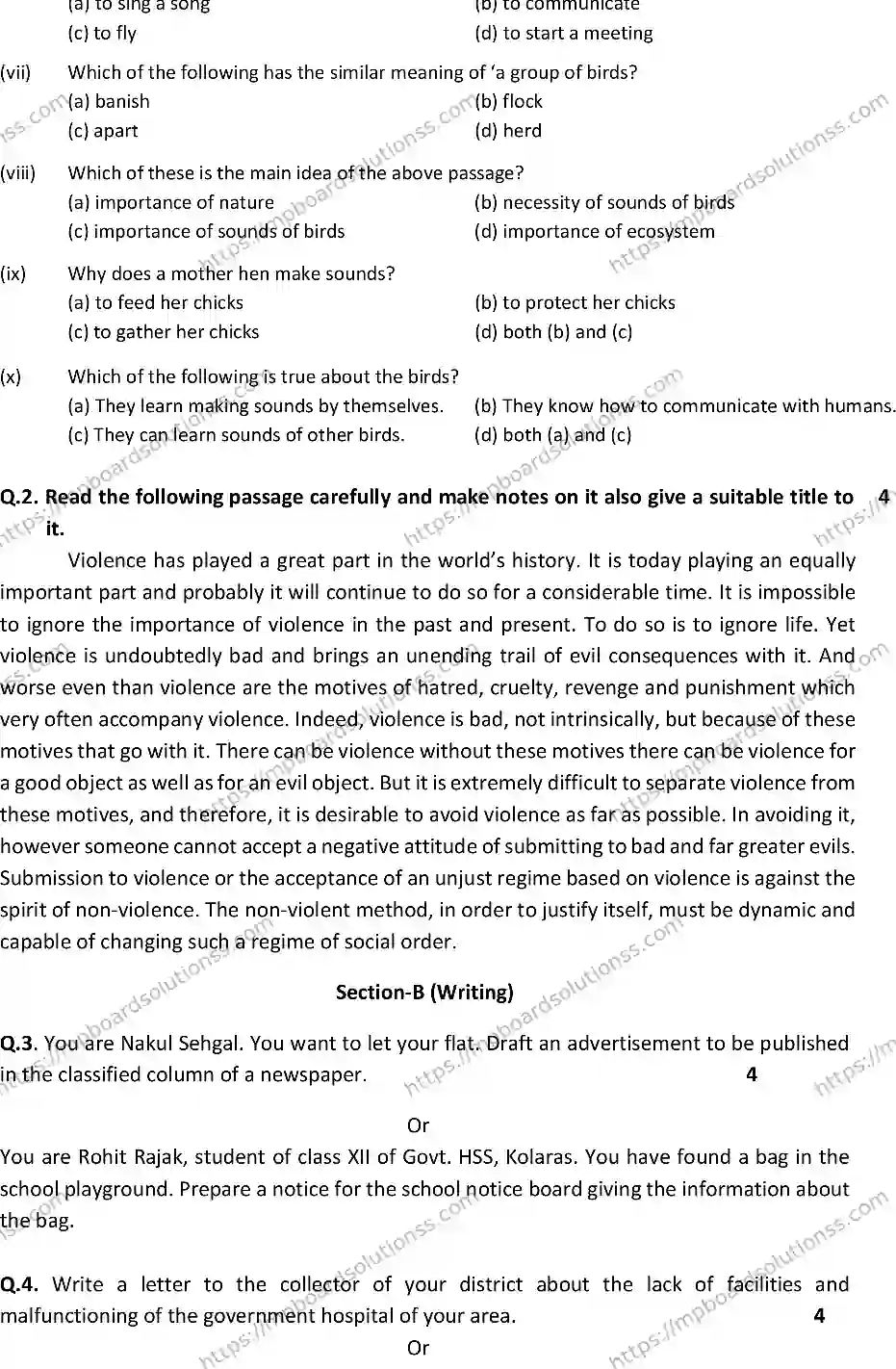 MP Board Class 12 ENGLISH-SET-A 2024 Sample Paper Image 2
