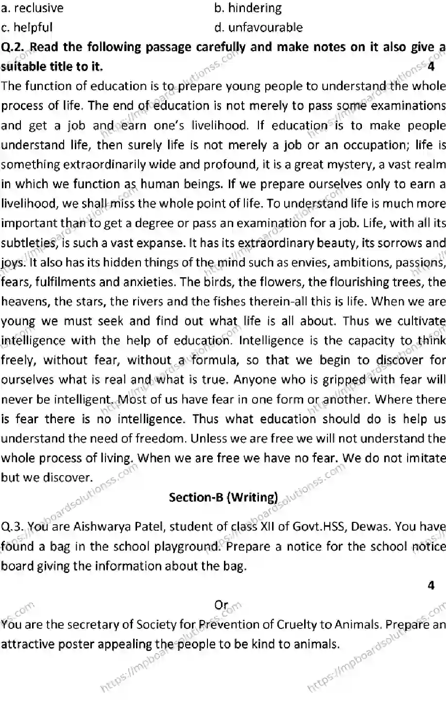 MP Board Class 12 ENGLISH-SET-D 2023 Sample Paper Image 4