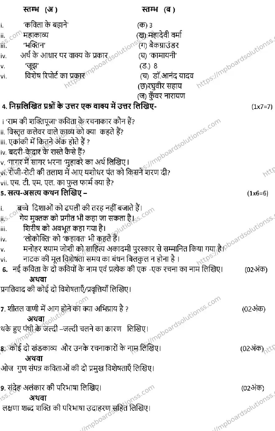 MP Board Class 12 HINDI-SET-A 2023 Sample Paper Image 2