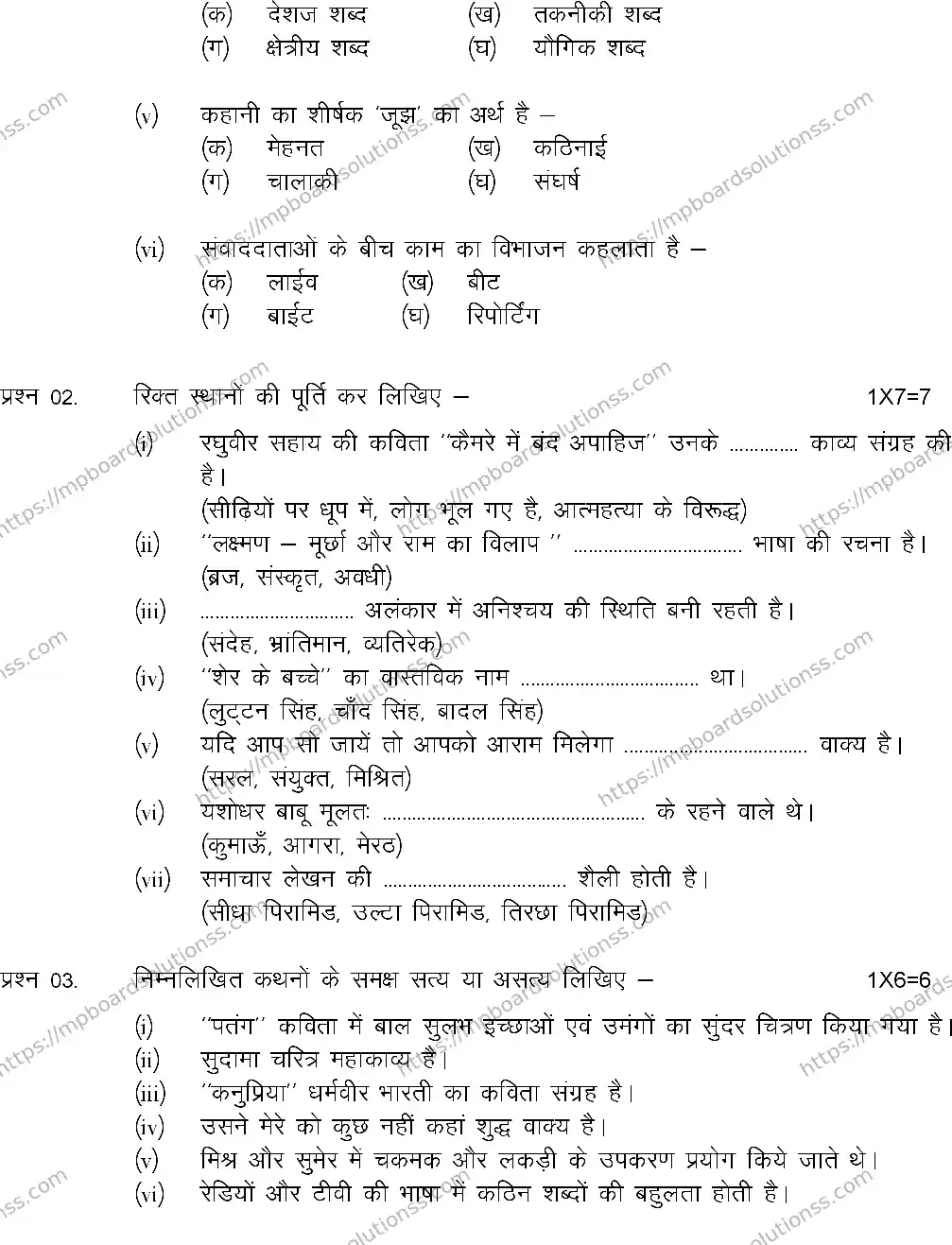 MP Board Class 12 HINDI-SET-A 2024 Sample Paper Image 2