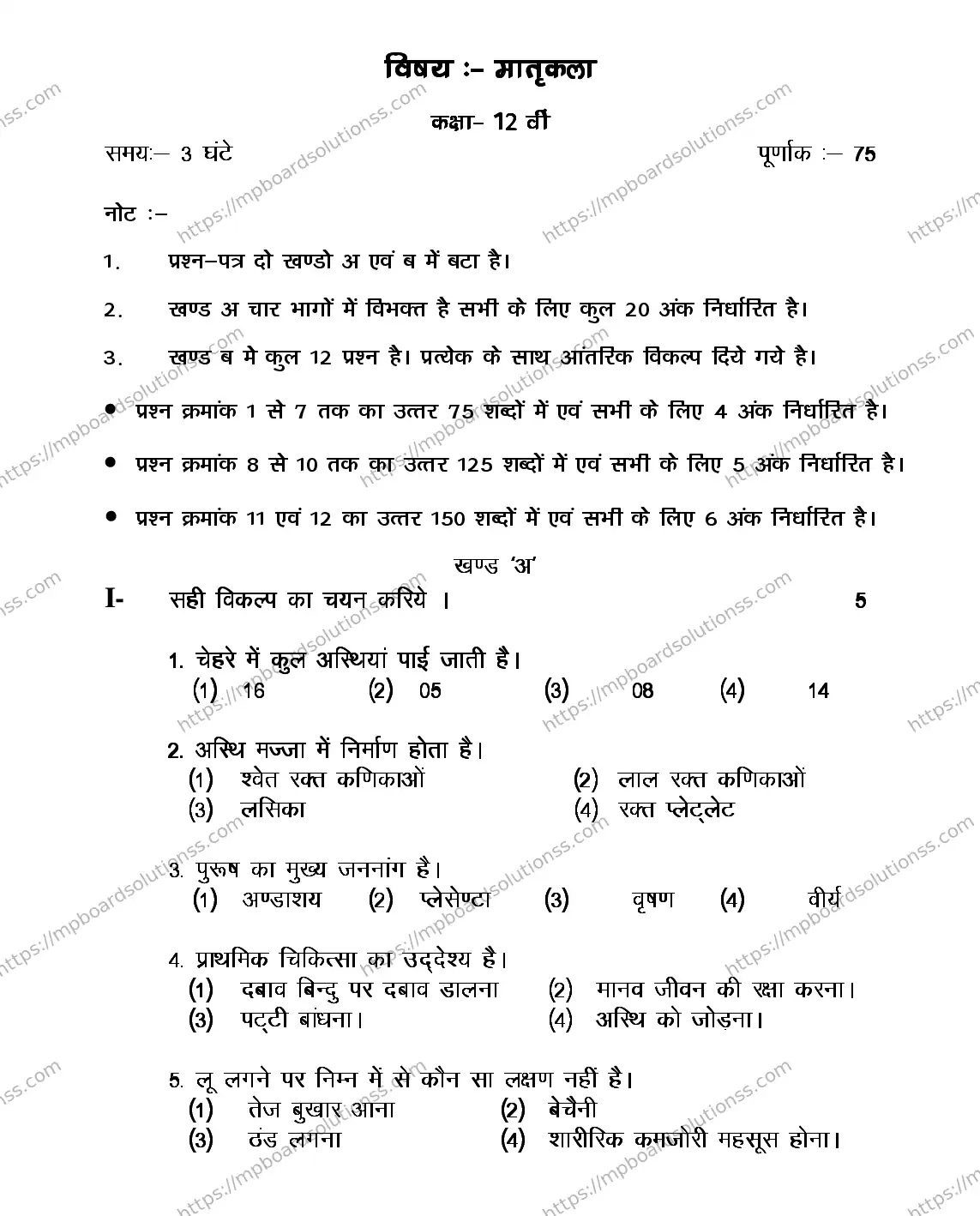 MP Board Class 12 MOTHER-CRAFT-356574 2018 Sample Paper Image 2