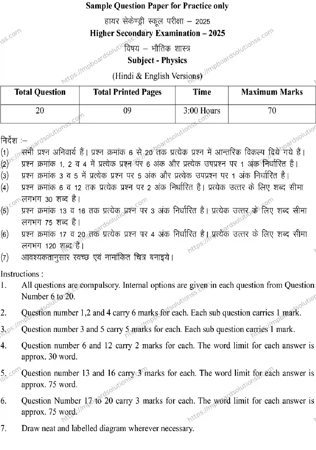 MP Board Class 12 Physics 2025 Sample Paper Image 1